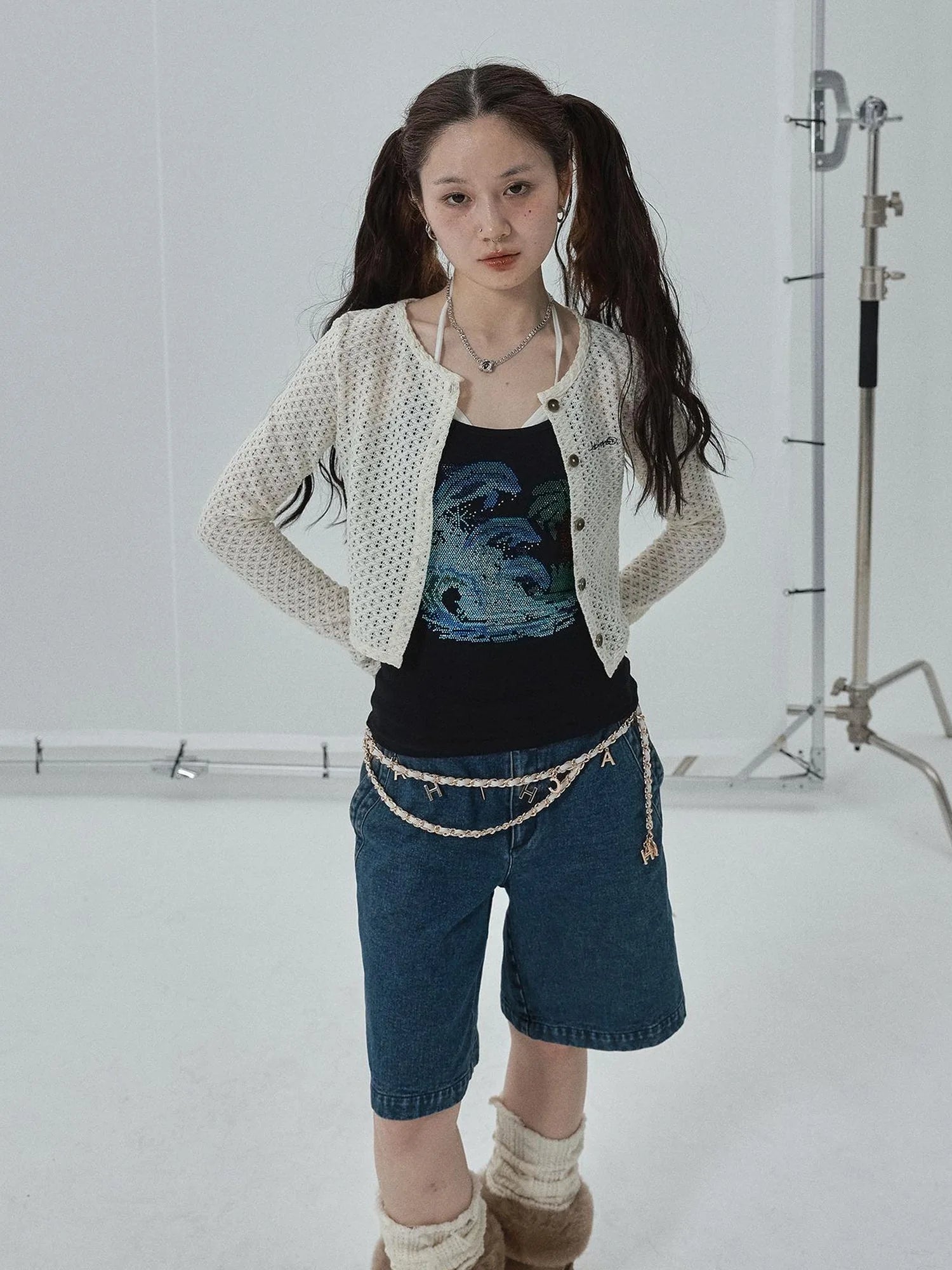 Pop Candy Summer Sun Smock Top V Neck T Shirt Long Sleeve