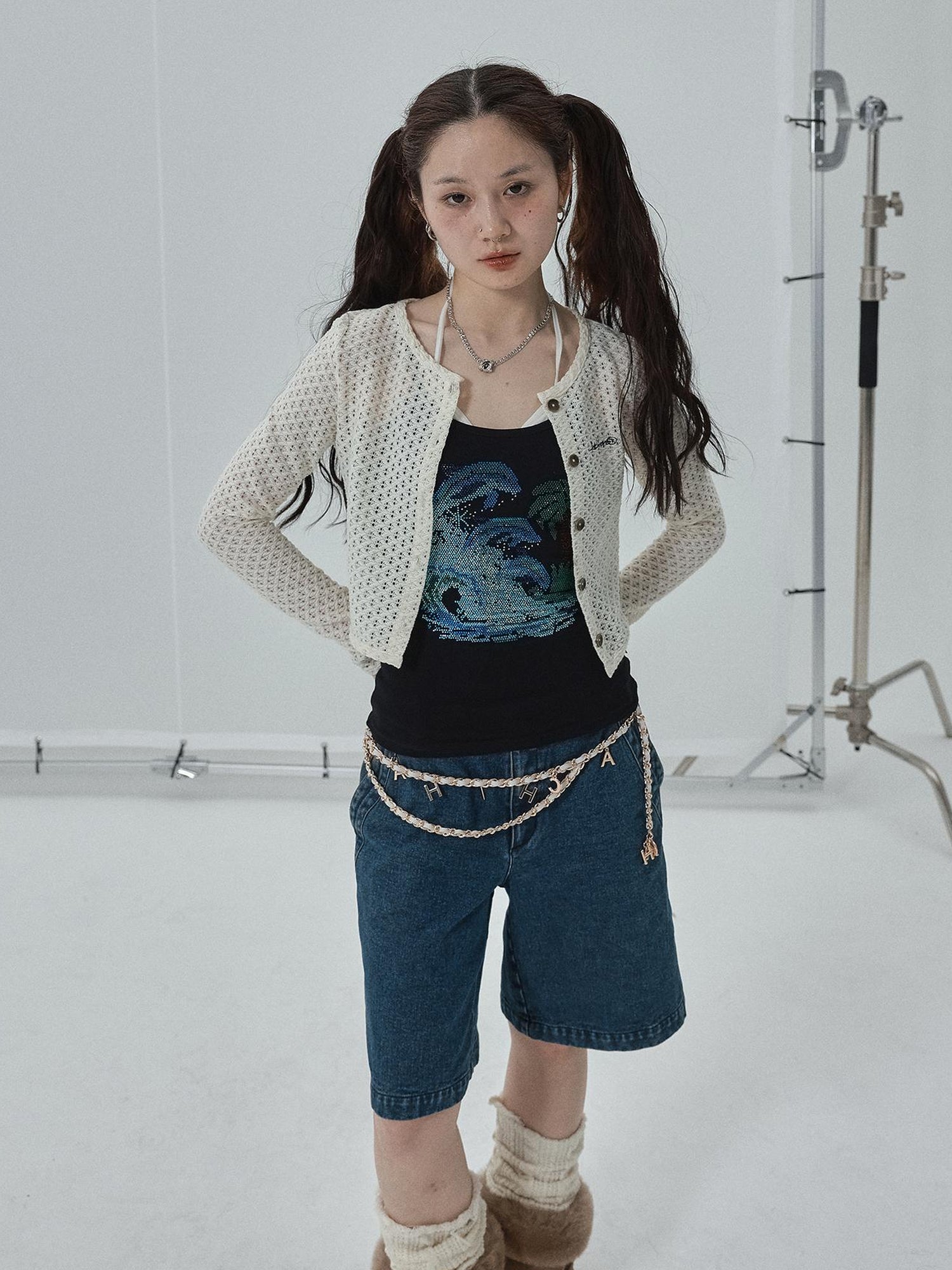 Achihara Pop Candy Summer Sun Smock Top V Neck T Shirt Long Sleeve
