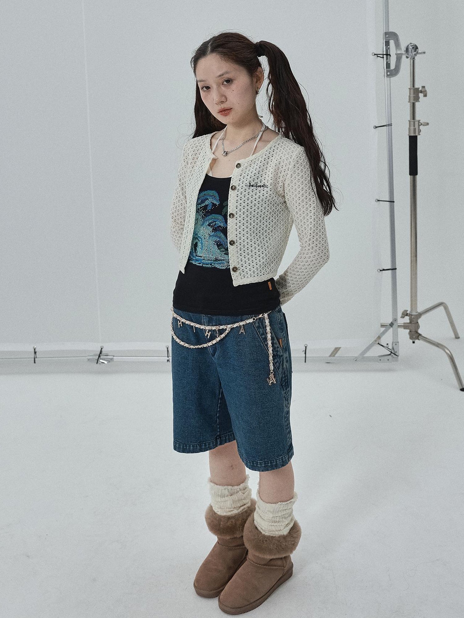 Achihara Pop Candy Summer Sun Smock Top V Neck T Shirt Long Sleeve