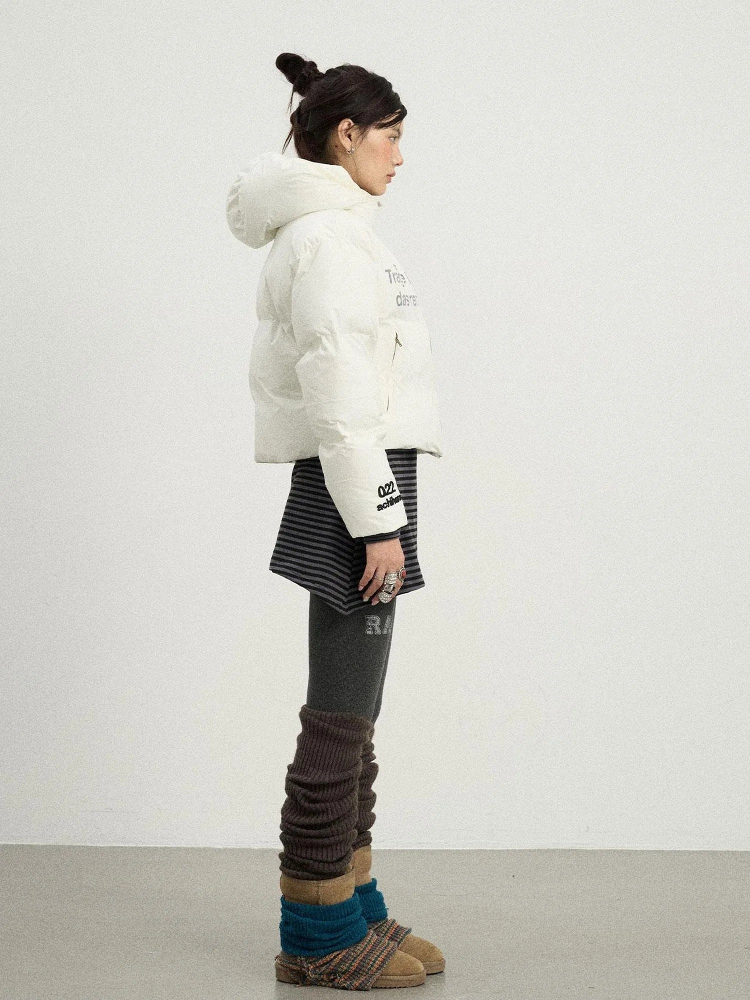 Puffy Quilted Winter Coat With German Print