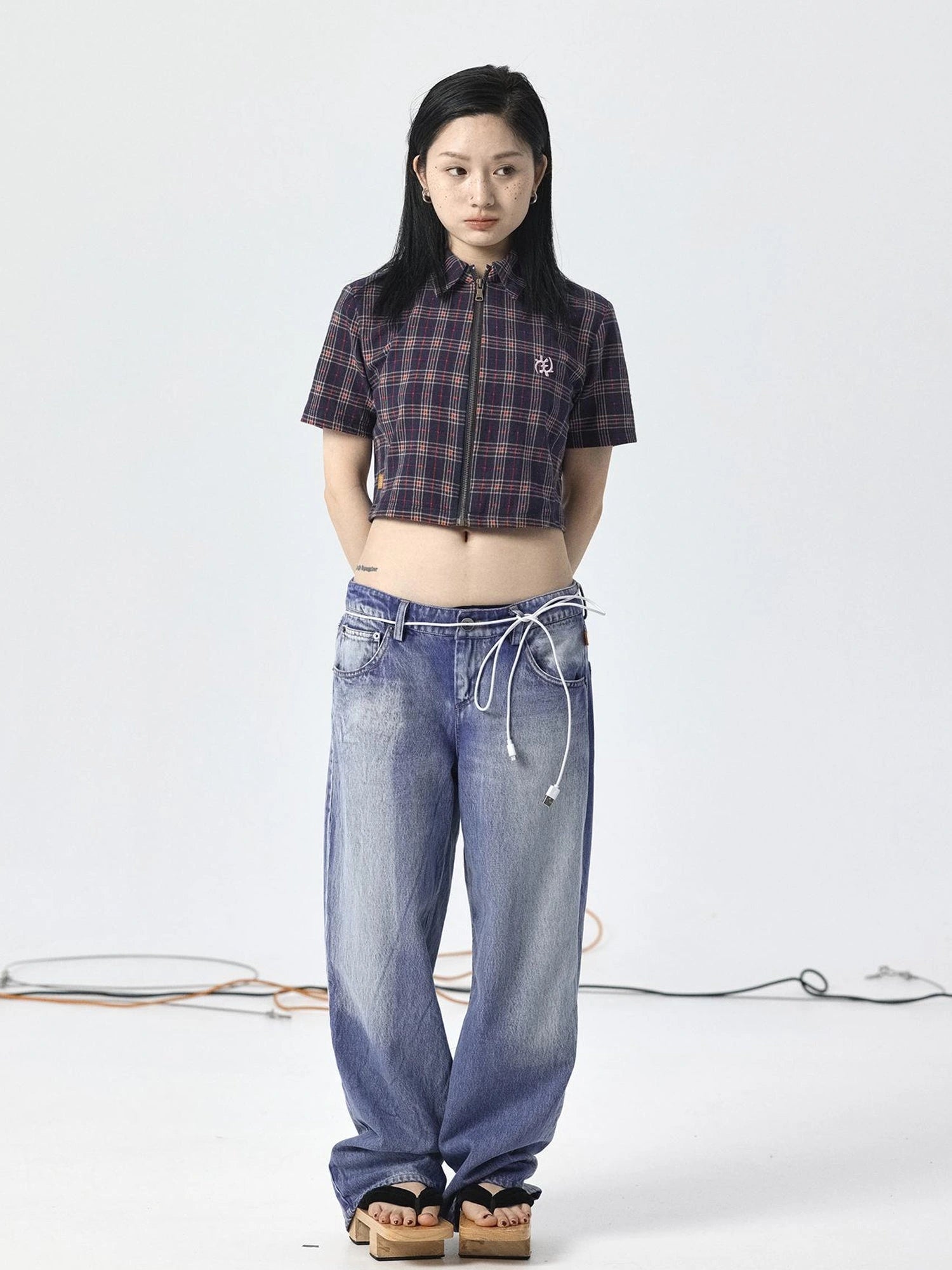 Radish Ice Washed High-Waist Wide-Leg Jeans