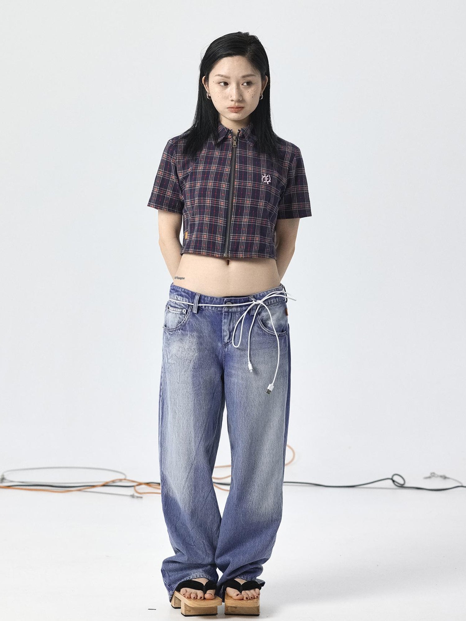 Achihara Radish Ice Washed High-Waist Wide-Leg Jeans