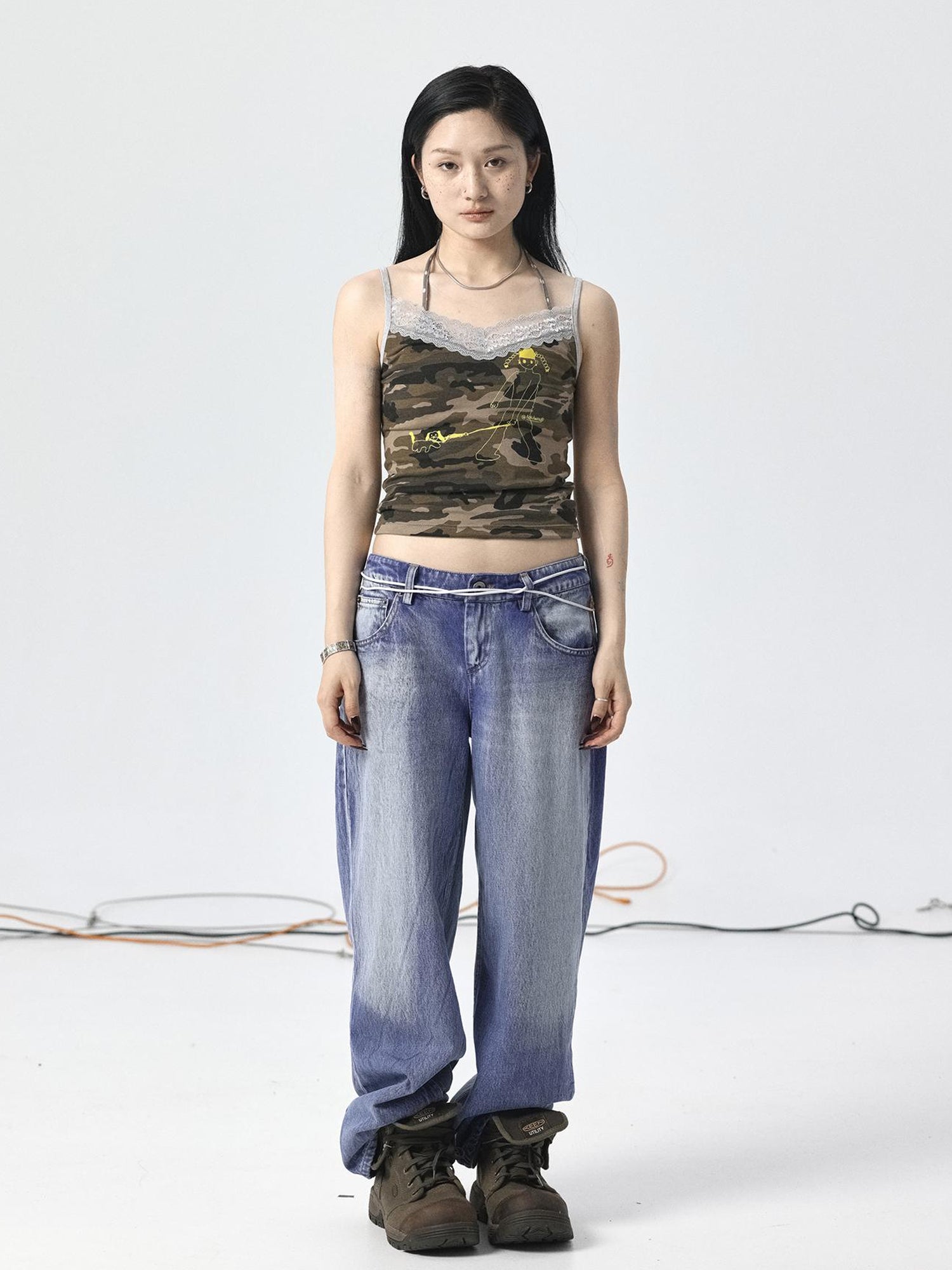Achihara Radish Ice Washed High-Waist Wide-Leg Jeans