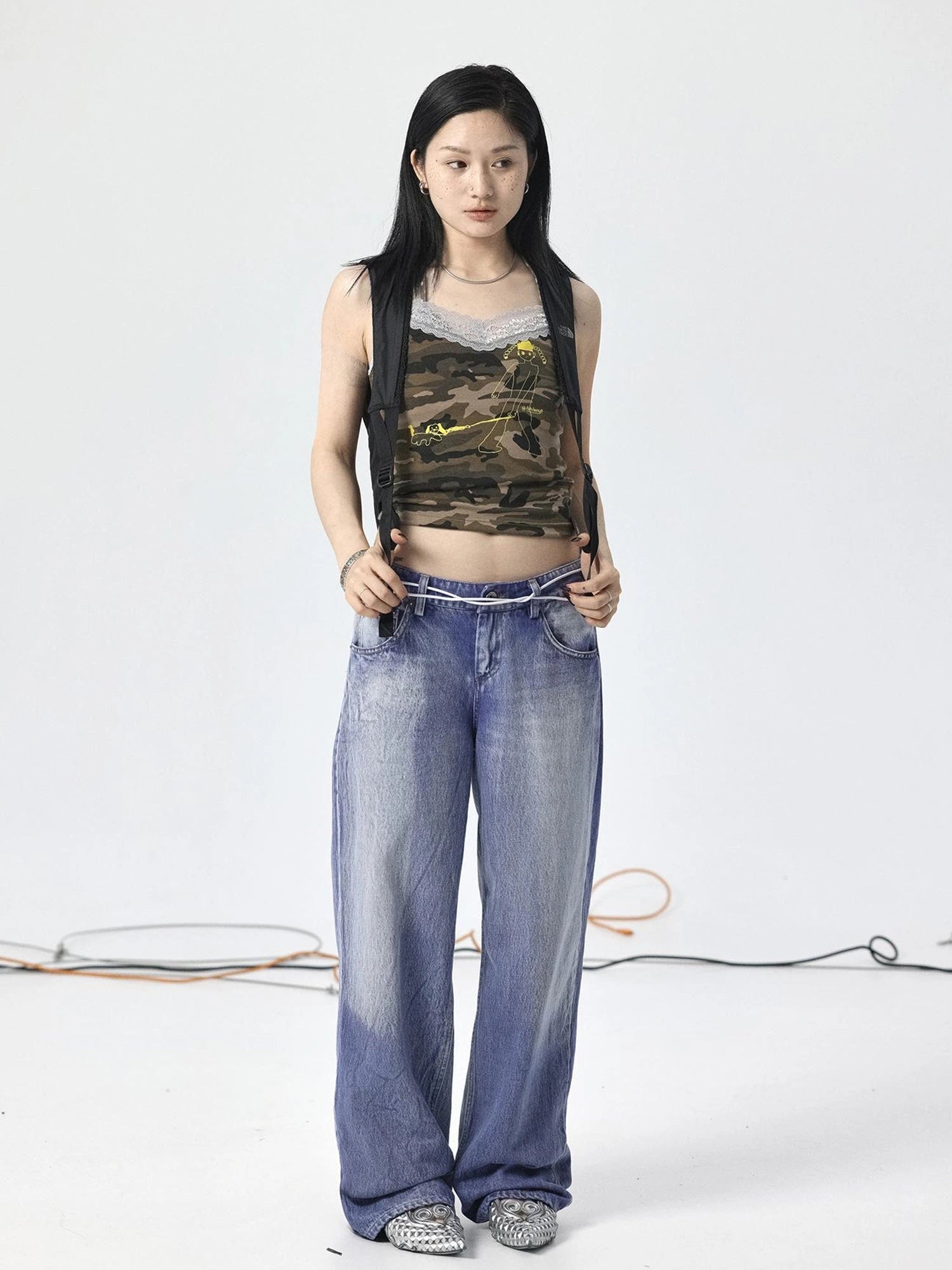 Radish Ice Washed High-Waist Wide-Leg Jeans