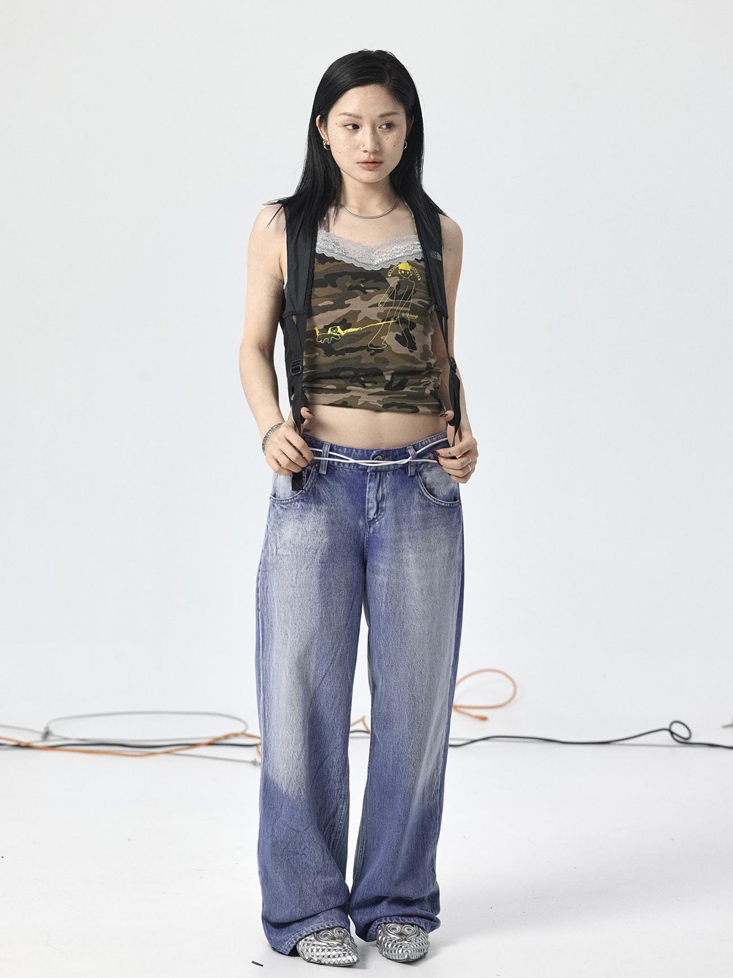 Achihara Radish Ice Washed High-Waist Wide-Leg Jeans