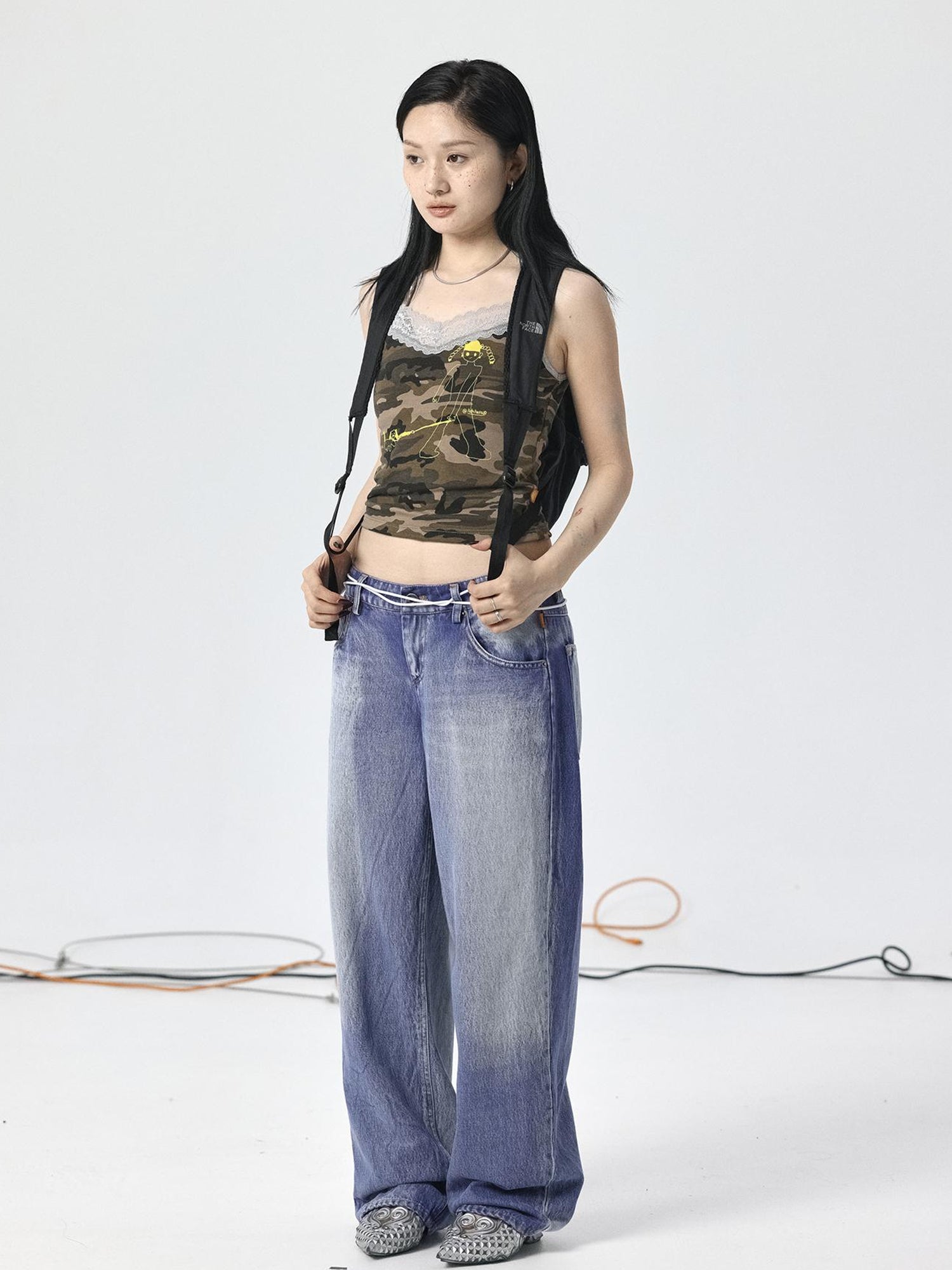 Achihara Radish Ice Washed High-Waist Wide-Leg Jeans
