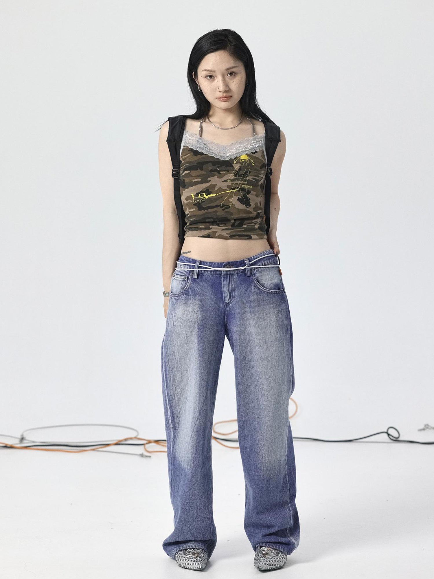 Achihara Radish Ice Washed High-Waist Wide-Leg Jeans
