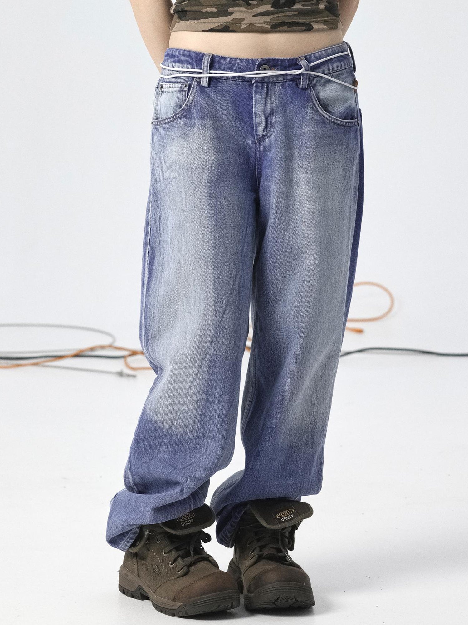 Achihara Radish Ice Washed High-Waist Wide-Leg Jeans