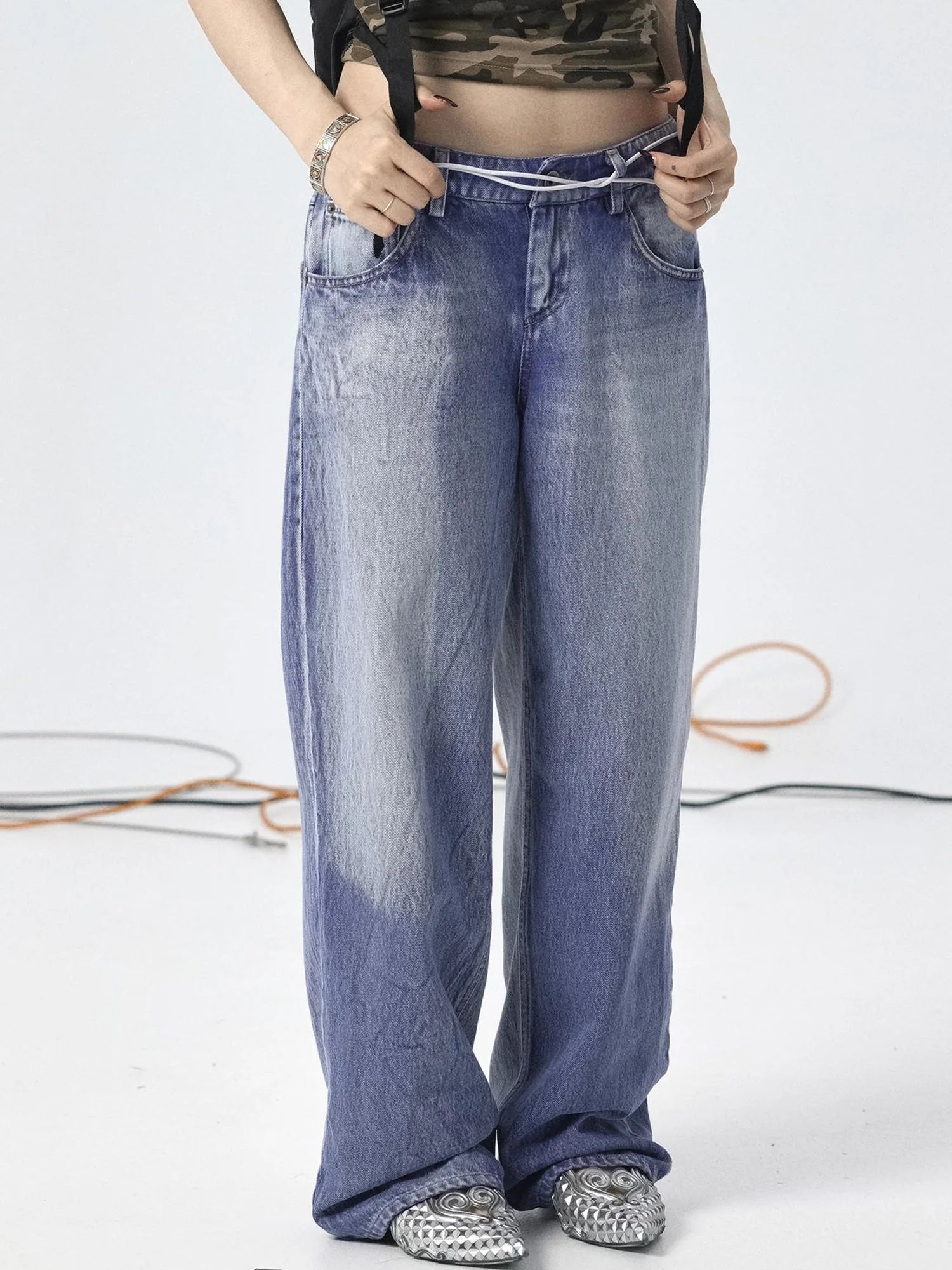 Radish Ice Washed High-Waist Wide-Leg Jeans