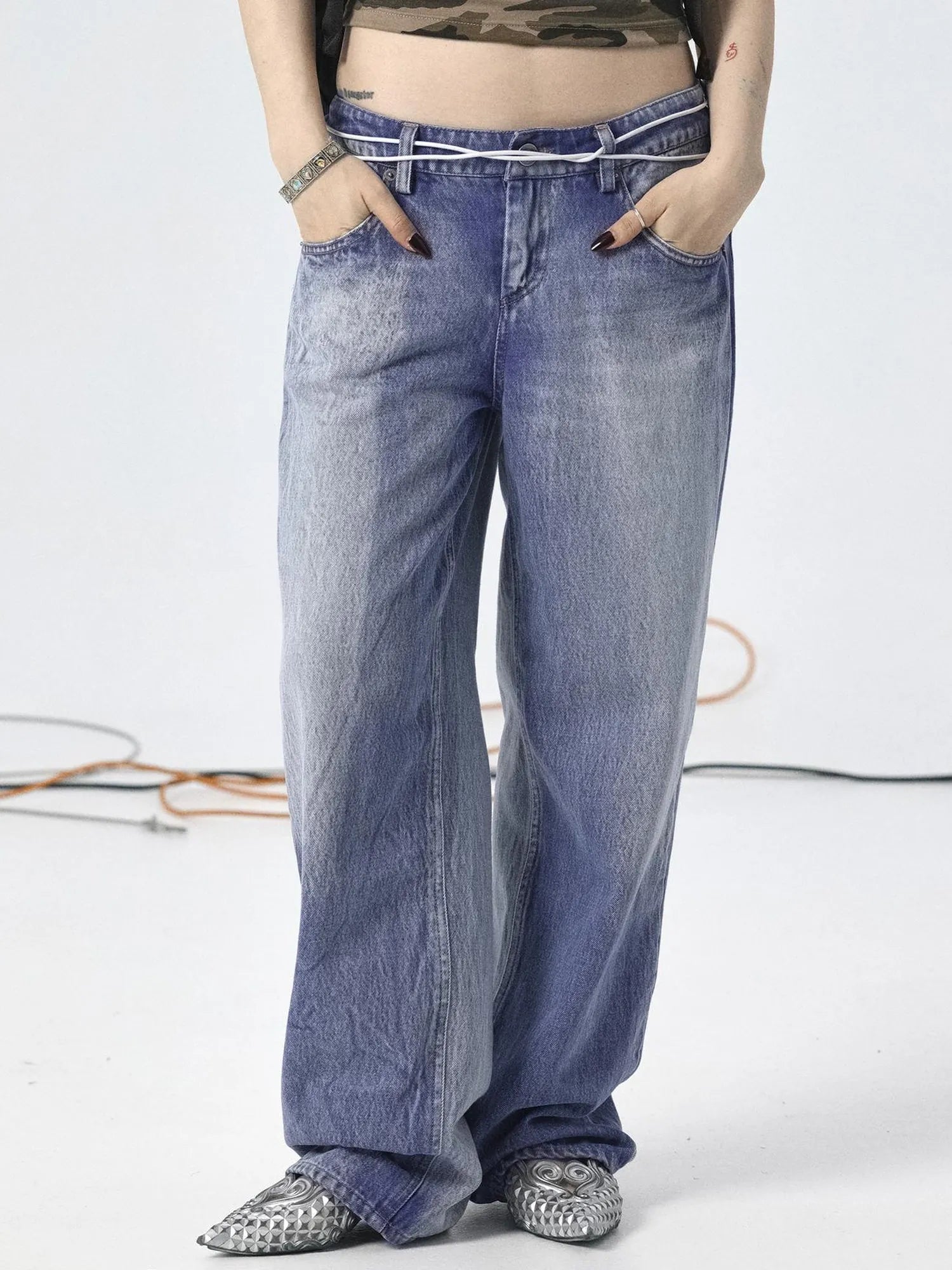 Radish Ice Washed High-Waist Wide-Leg Jeans