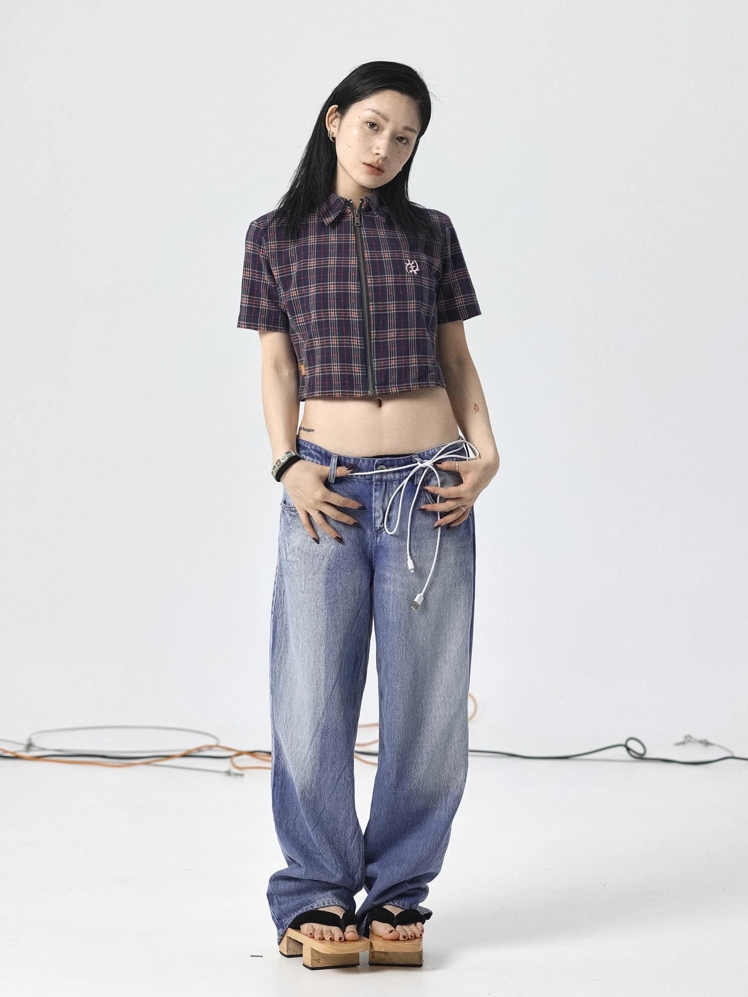 Radish Ice Washed High-Waist Wide-Leg Jeans