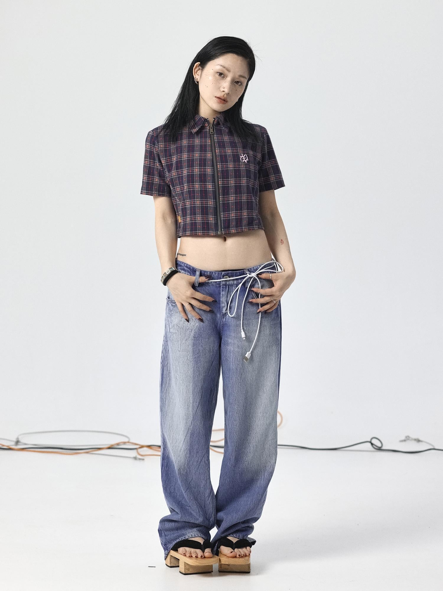 Achihara Radish Ice Washed High-Waist Wide-Leg Jeans