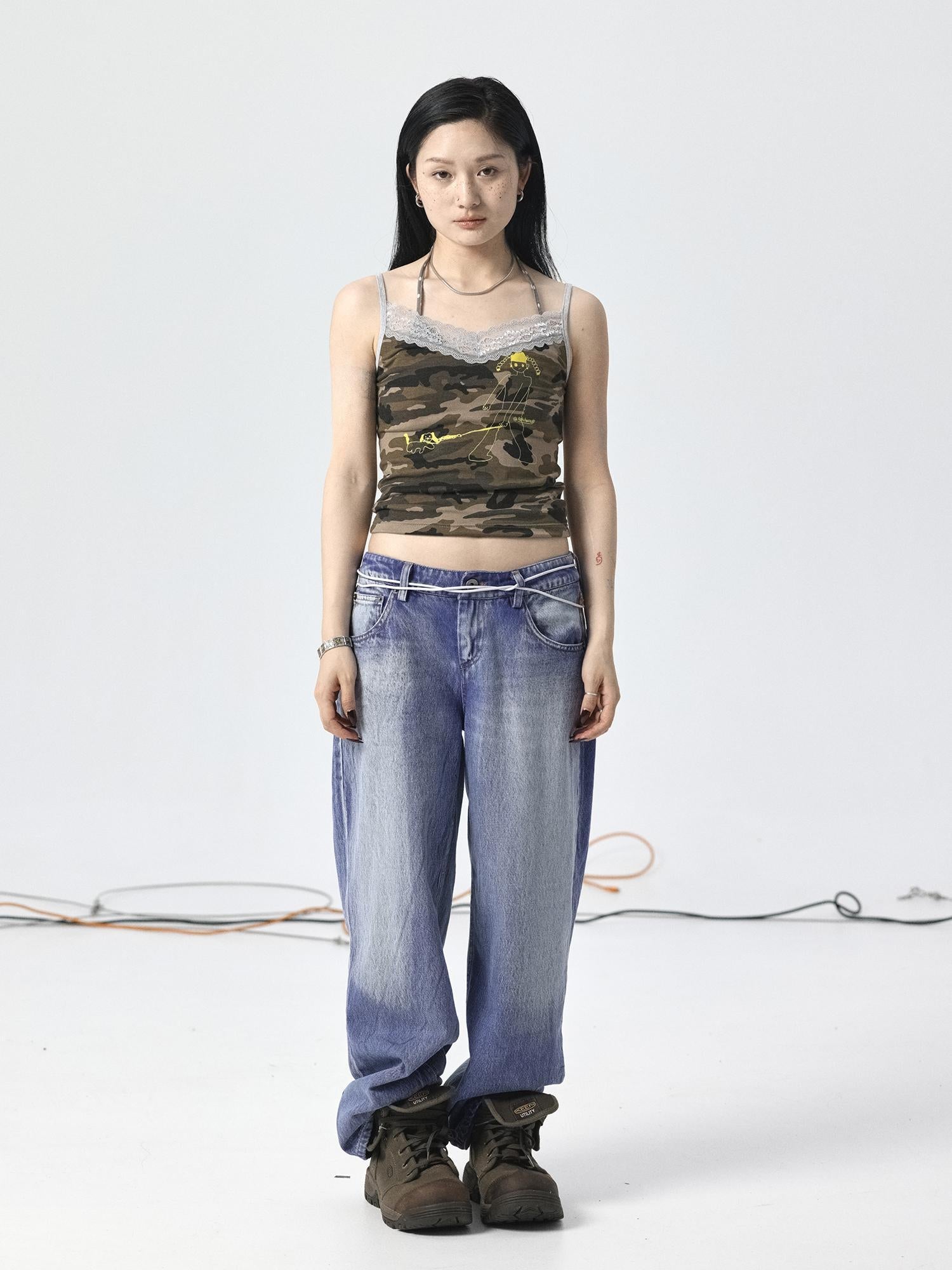 Achihara Radish Ice Washed High-Waist Wide-Leg Jeans