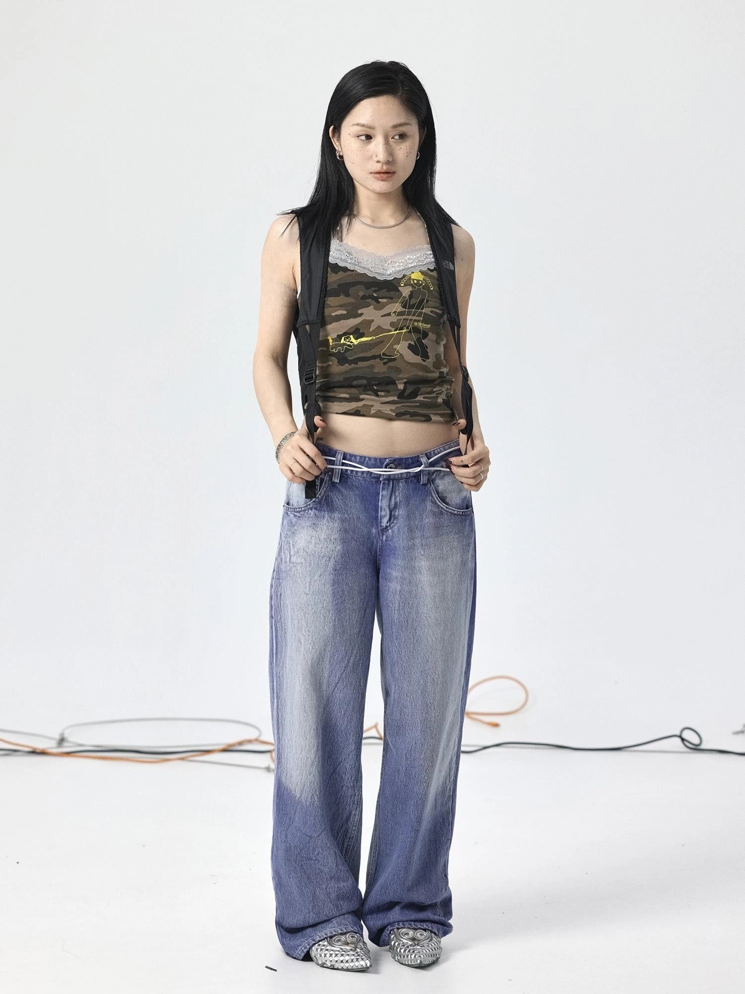 Radish Ice Washed High-Waist Wide-Leg Jeans