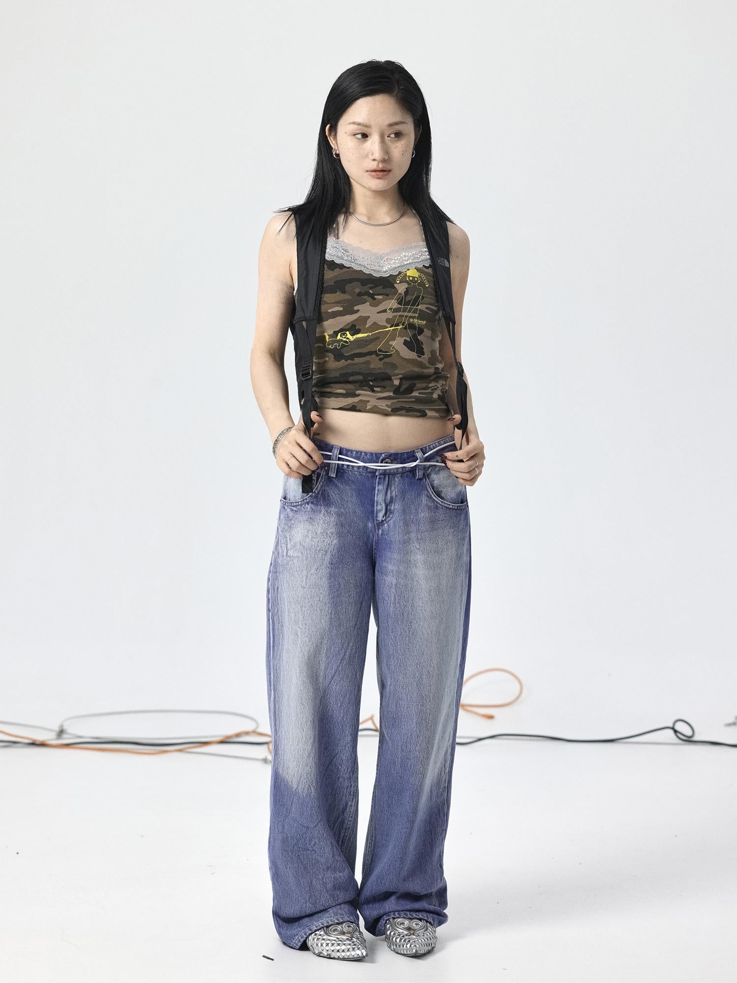 Achihara Radish Ice Washed High-Waist Wide-Leg Jeans