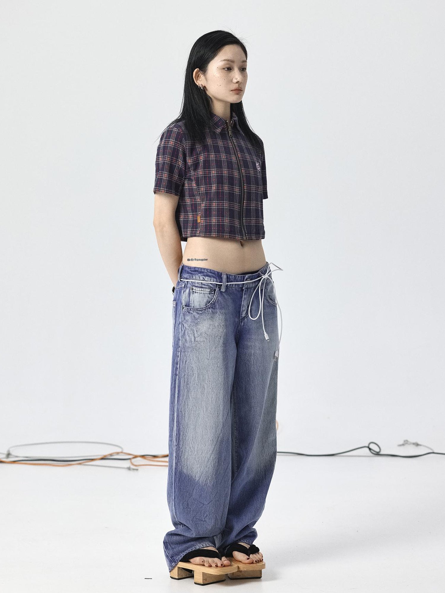 Achihara Radish Ice Washed High-Waist Wide-Leg Jeans