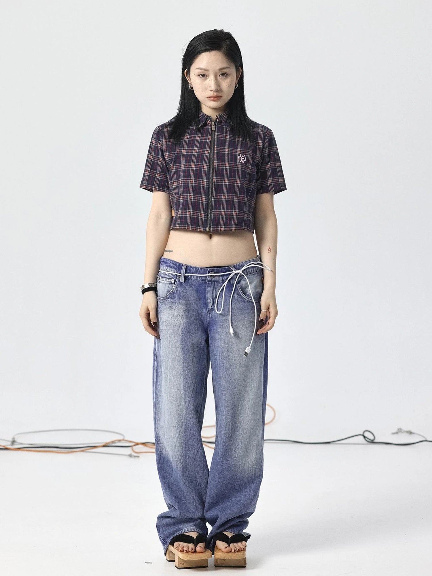 Radish Ice Washed High-Waist Wide-Leg Jeans