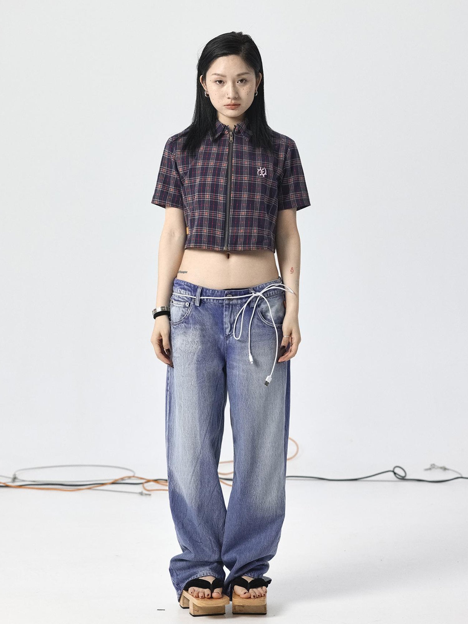 Achihara Radish Ice Washed High-Waist Wide-Leg Jeans