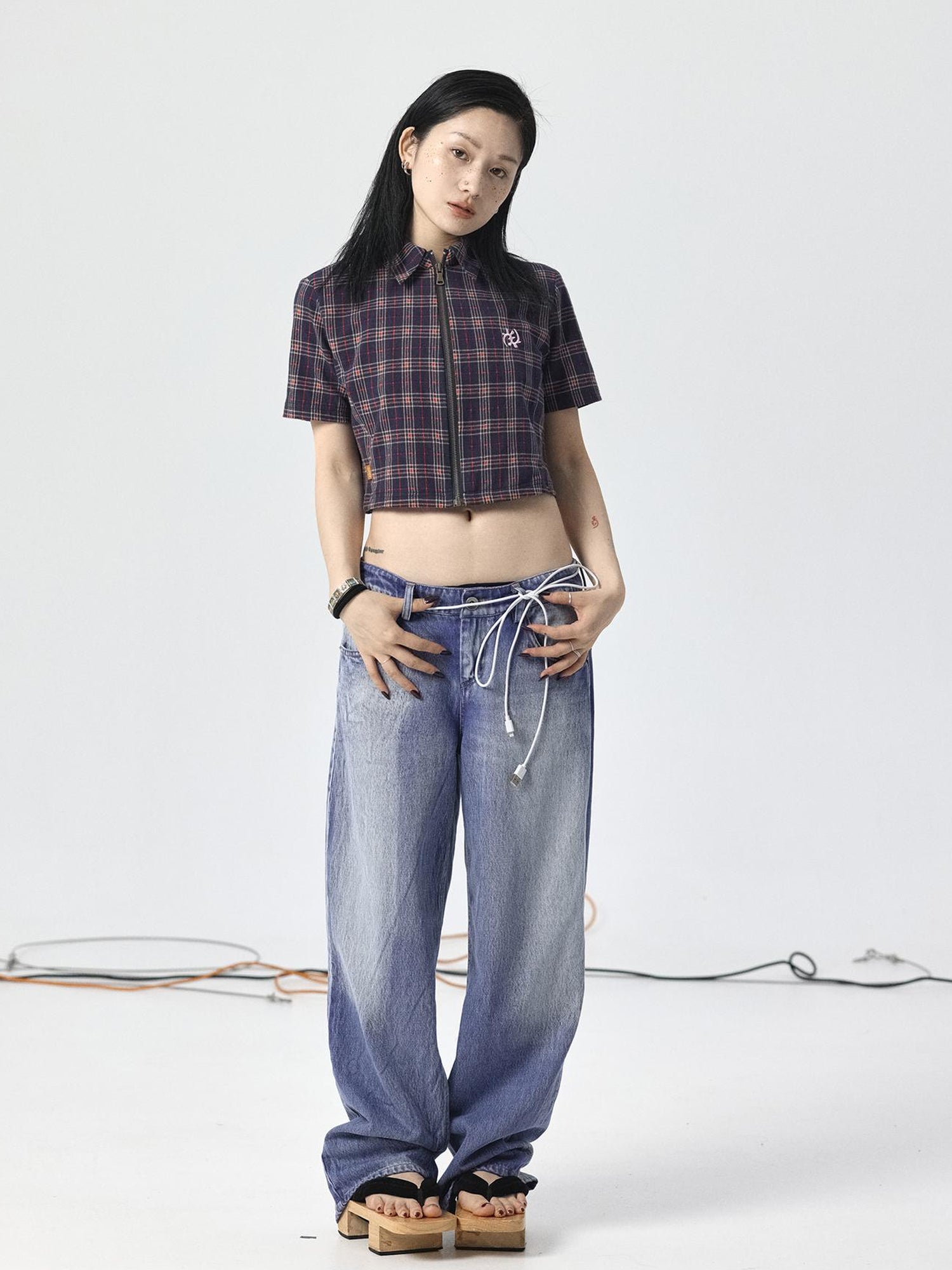 Achihara Radish Ice Washed High-Waist Wide-Leg Jeans