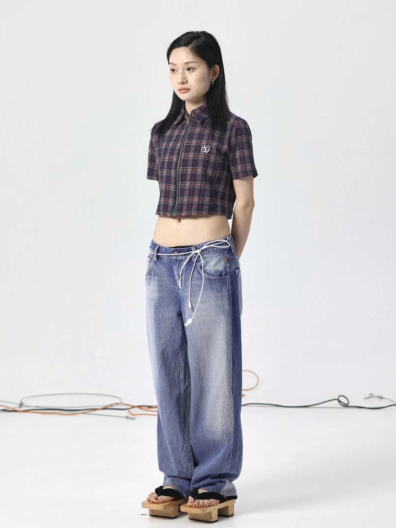 Radish Ice Washed High-Waist Wide-Leg Jeans
