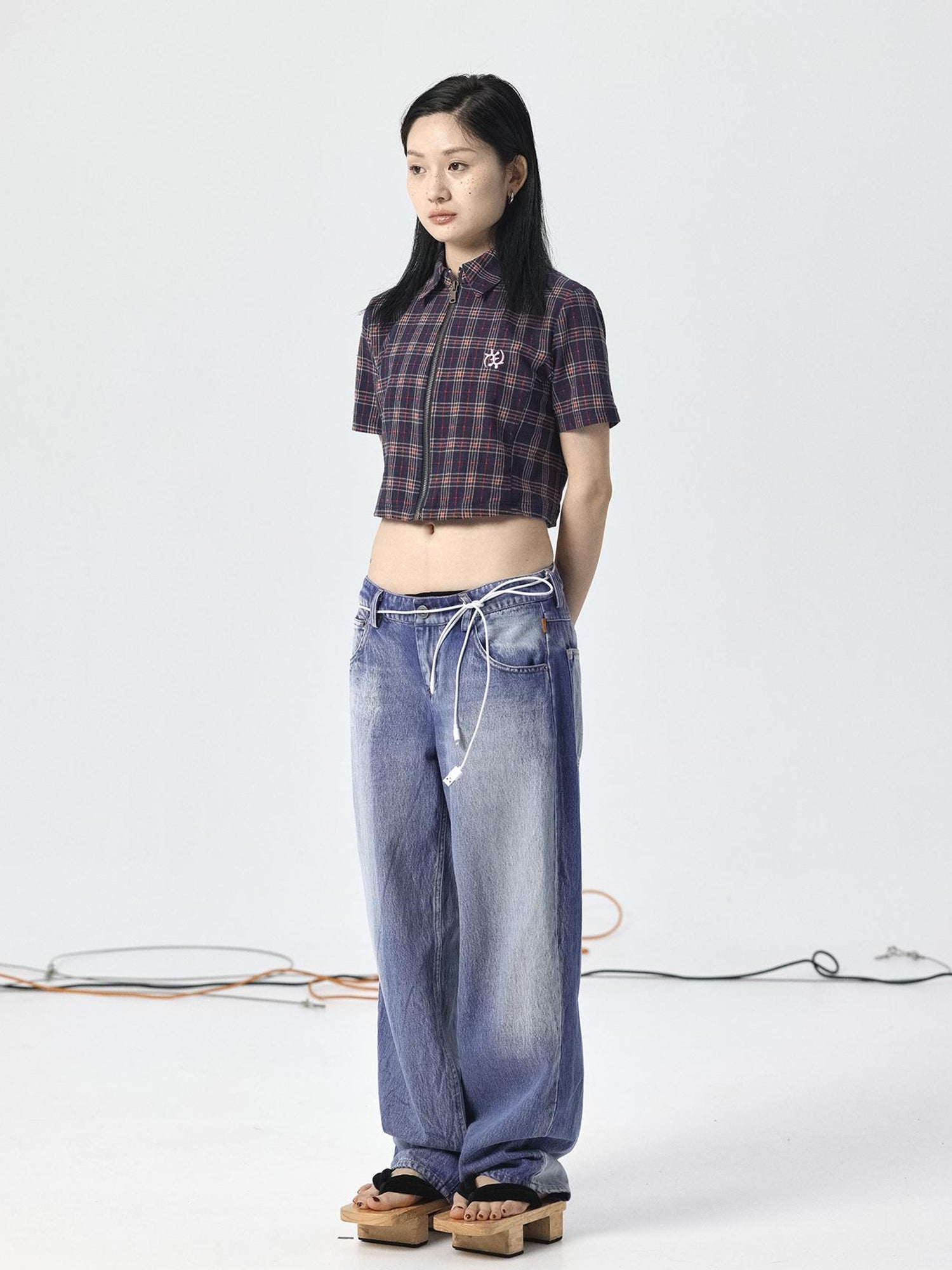 Achihara Radish Ice Washed High-Waist Wide-Leg Jeans