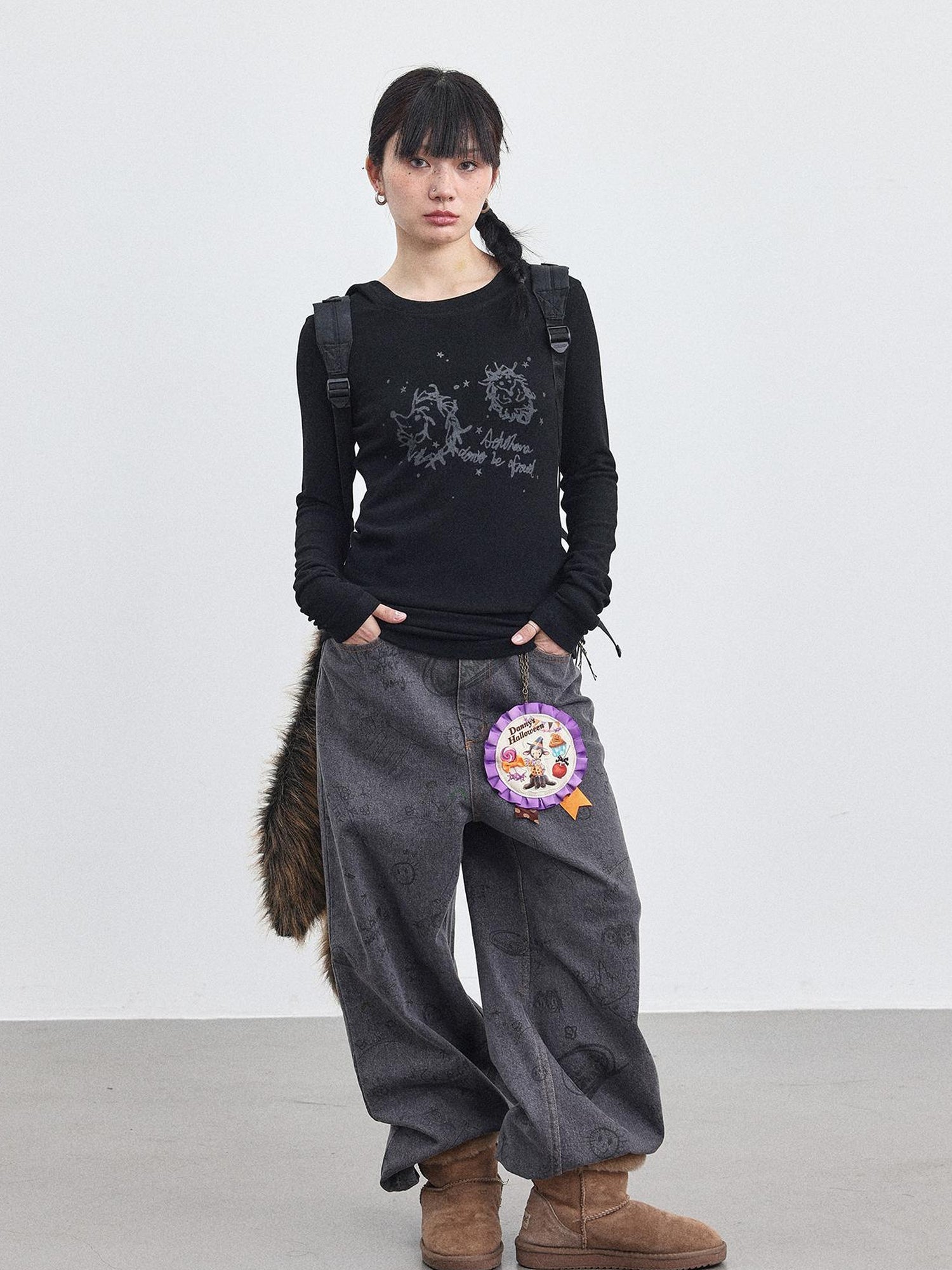 Achihara Relaxed Graffiti Jeans With Vintage Wash