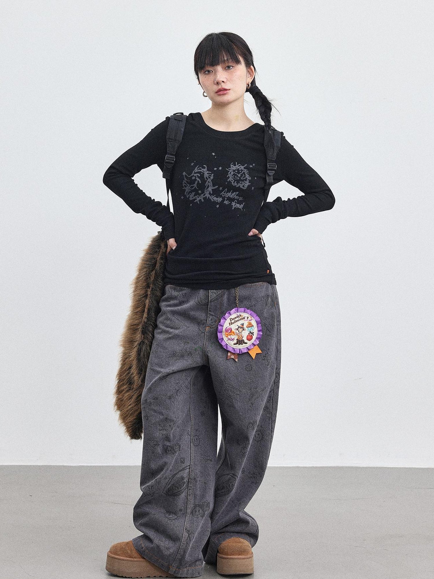 Achihara Relaxed Graffiti Jeans With Vintage Wash