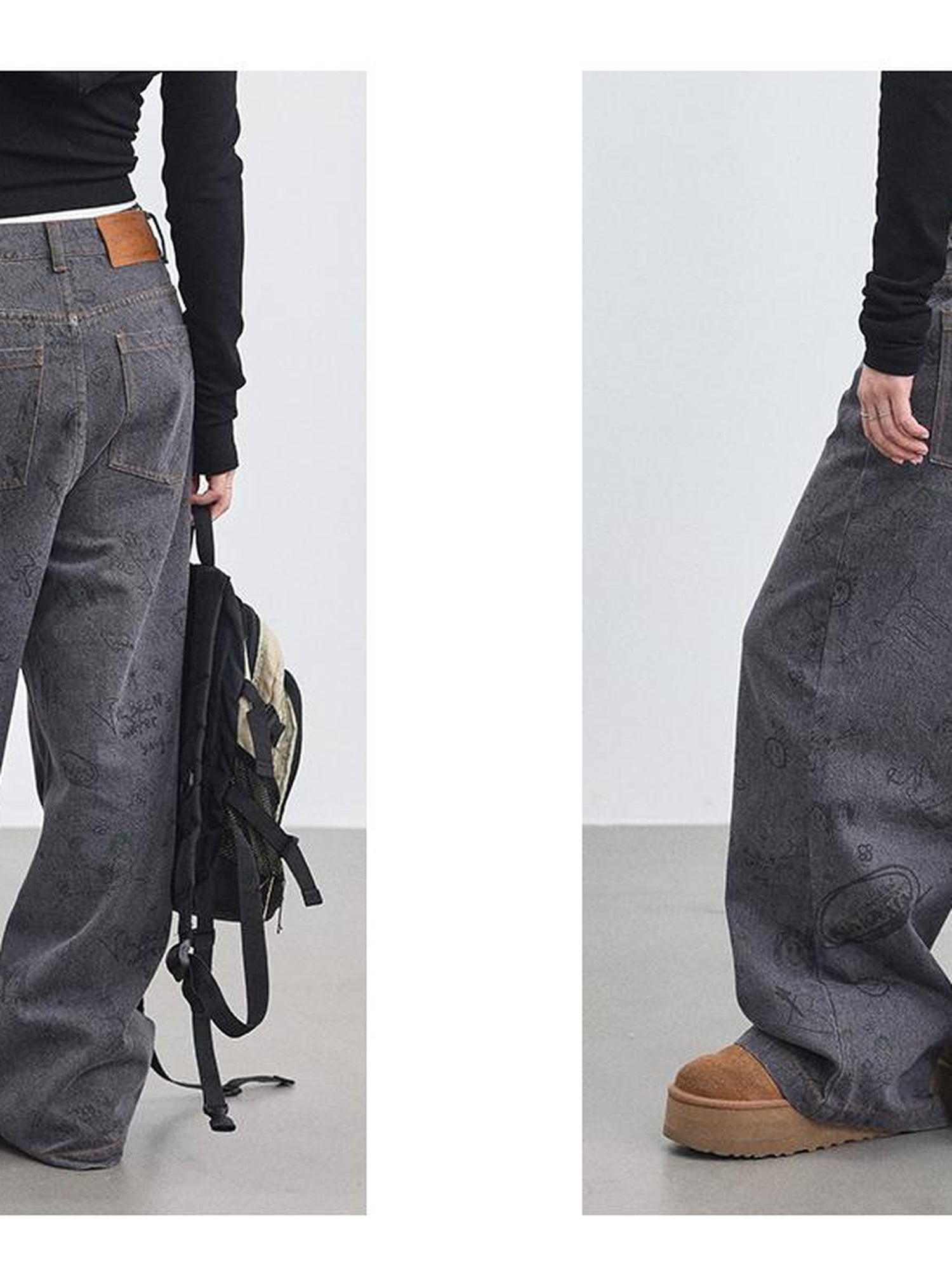 Achihara Relaxed Graffiti Jeans With Vintage Wash