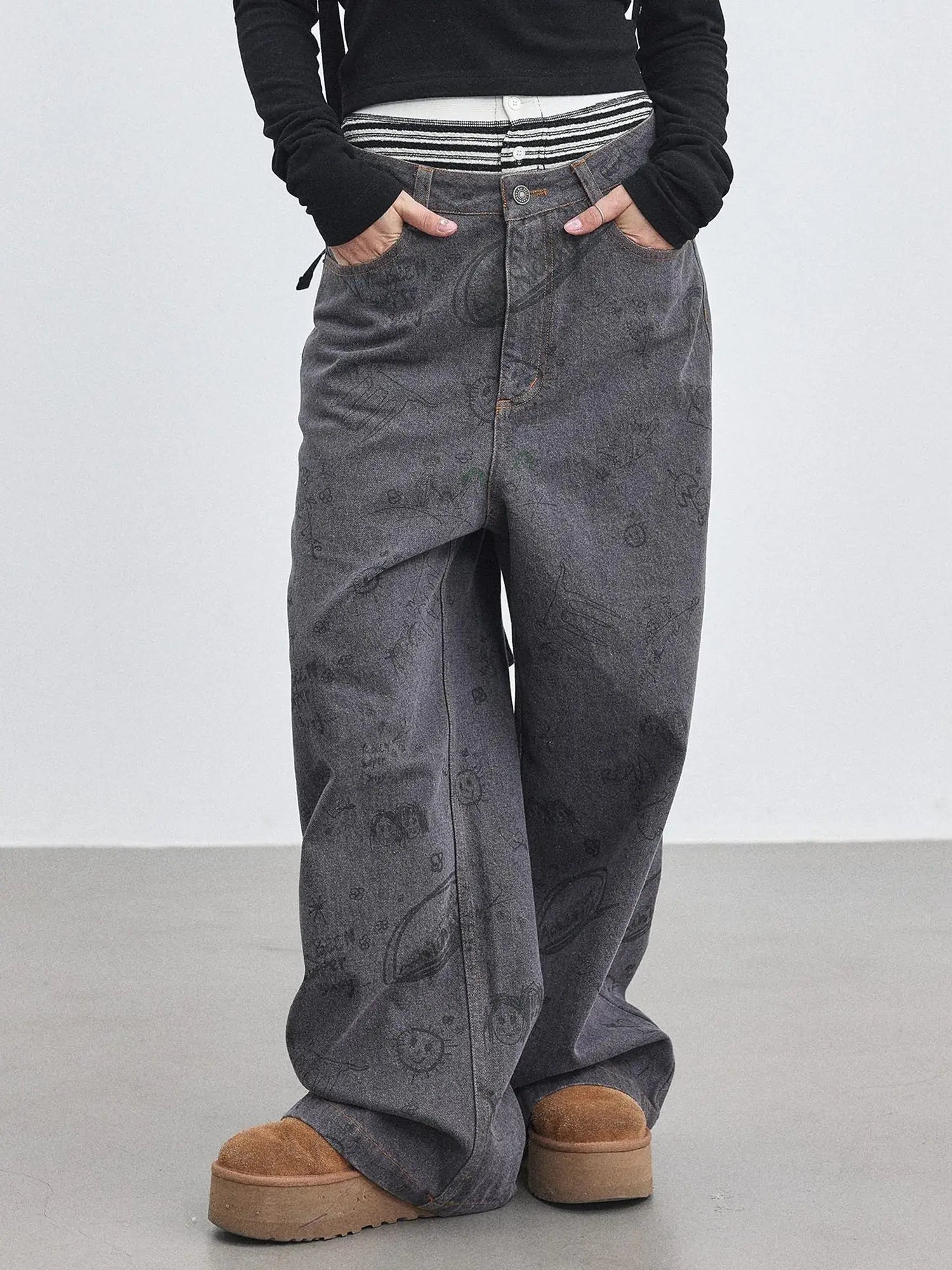 Relaxed Graffiti Jeans With Vintage Wash