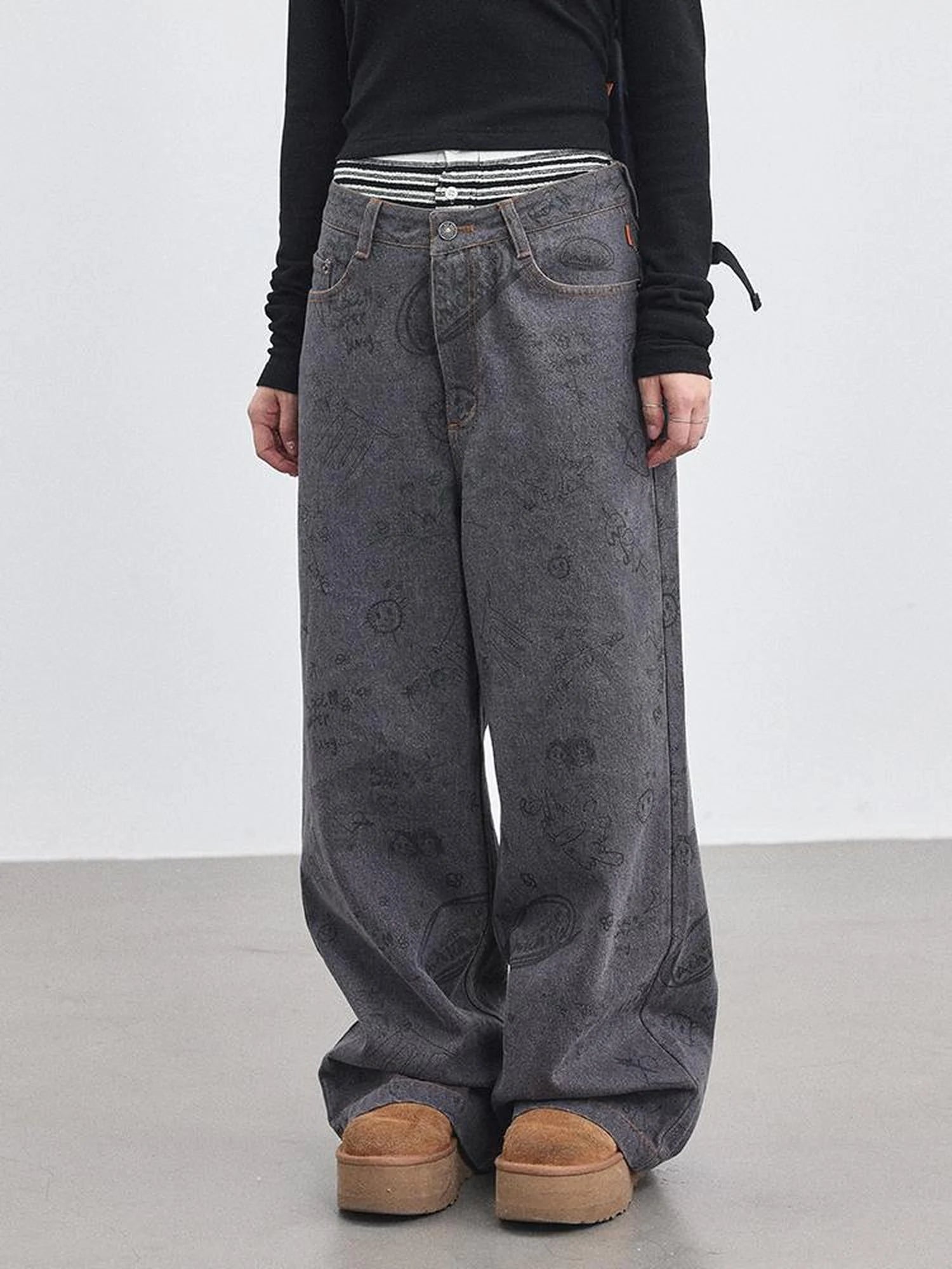 Relaxed Graffiti Jeans With Vintage Wash