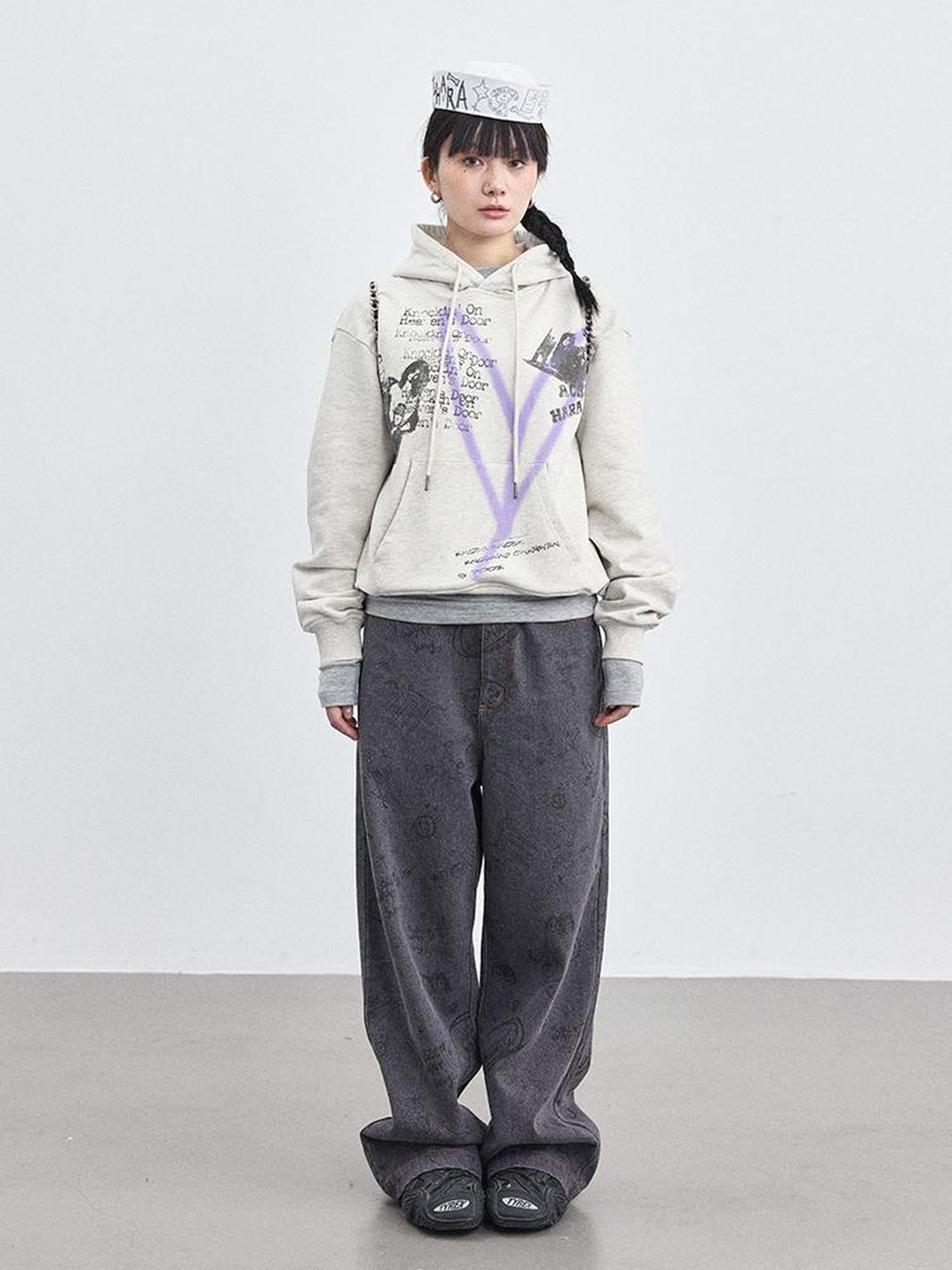 Achihara Relaxed Graffiti Jeans With Vintage Wash