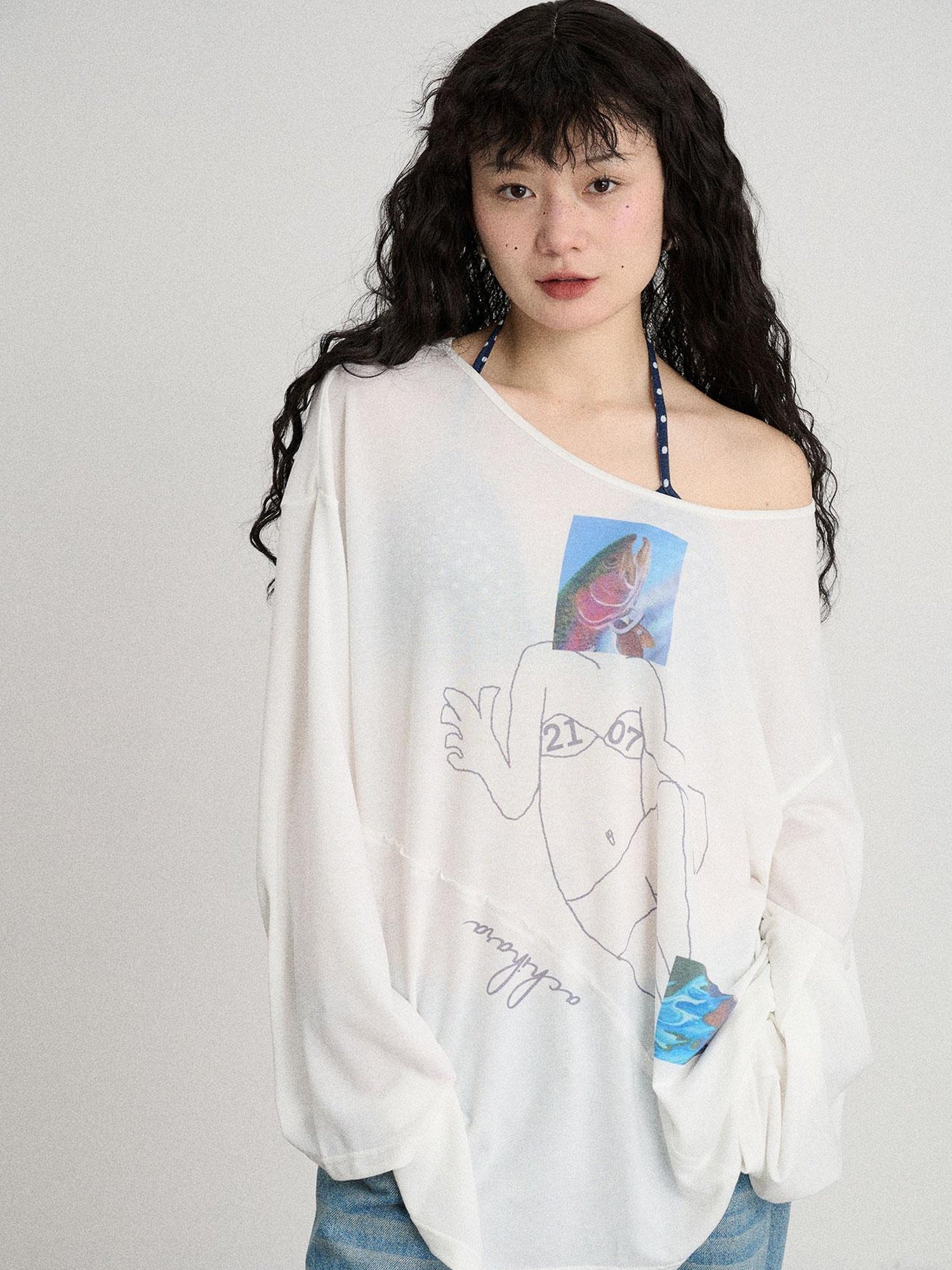 Achihara Relaxed Salted Fish Sunshield Loose Top