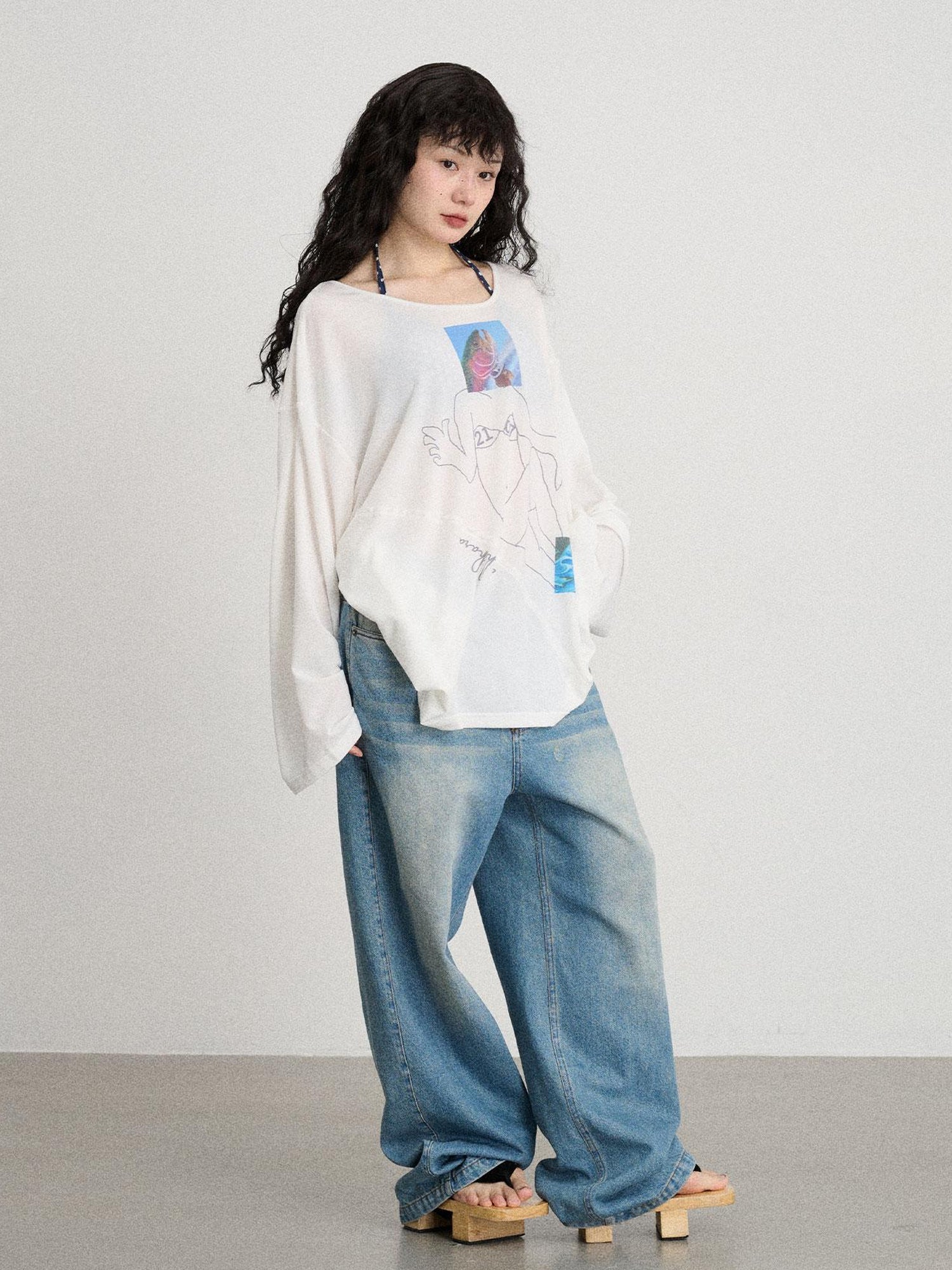Achihara Relaxed Salted Fish Sunshield Loose Top