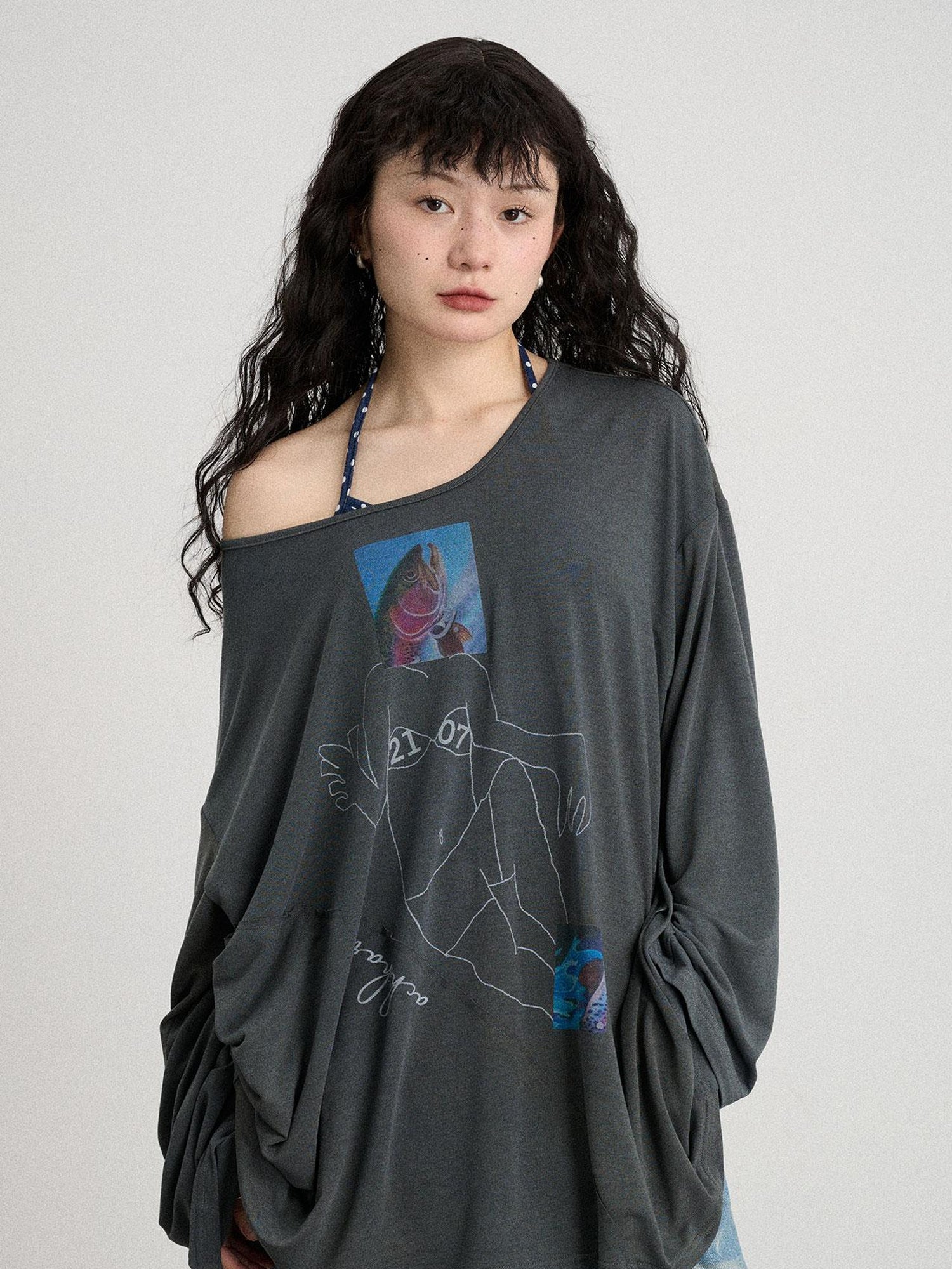 Achihara Relaxed Salted Fish Sunshield Loose Top