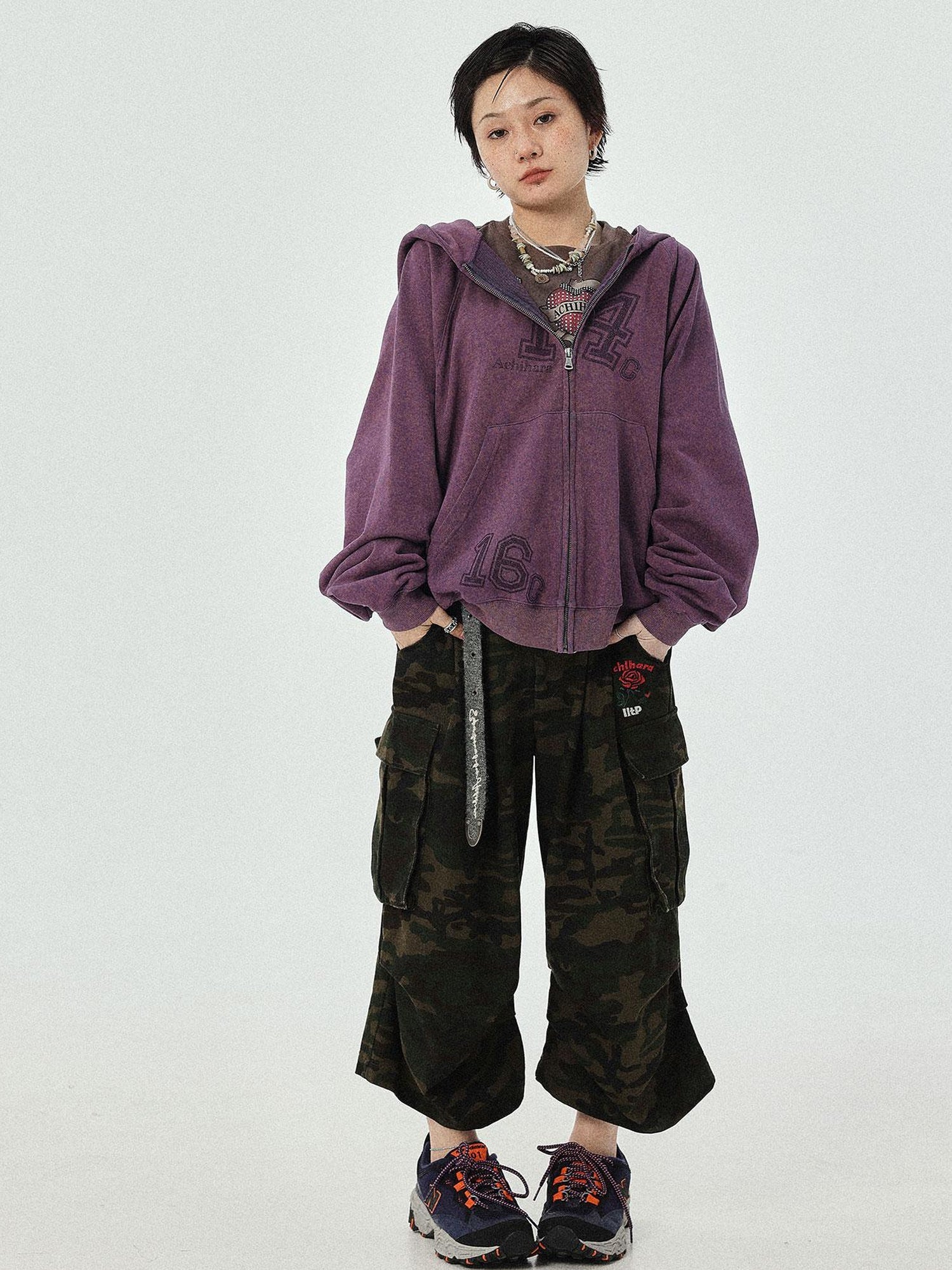 Achihara Renaissance Washed Hoodie V-Neck T-Shirt Long-Sleeve