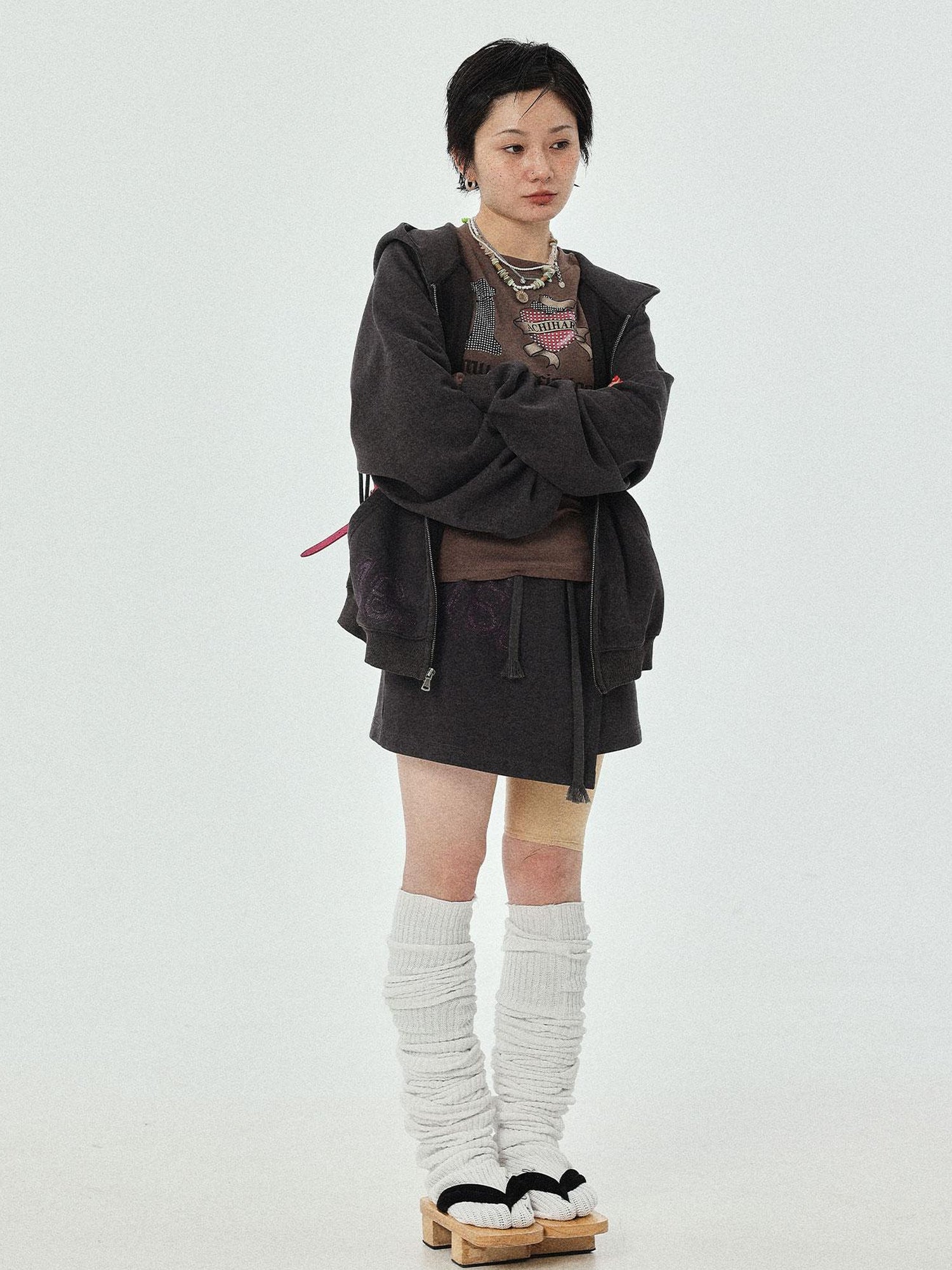 Achihara Renaissance Washed Hoodie V-Neck T-Shirt Long-Sleeve