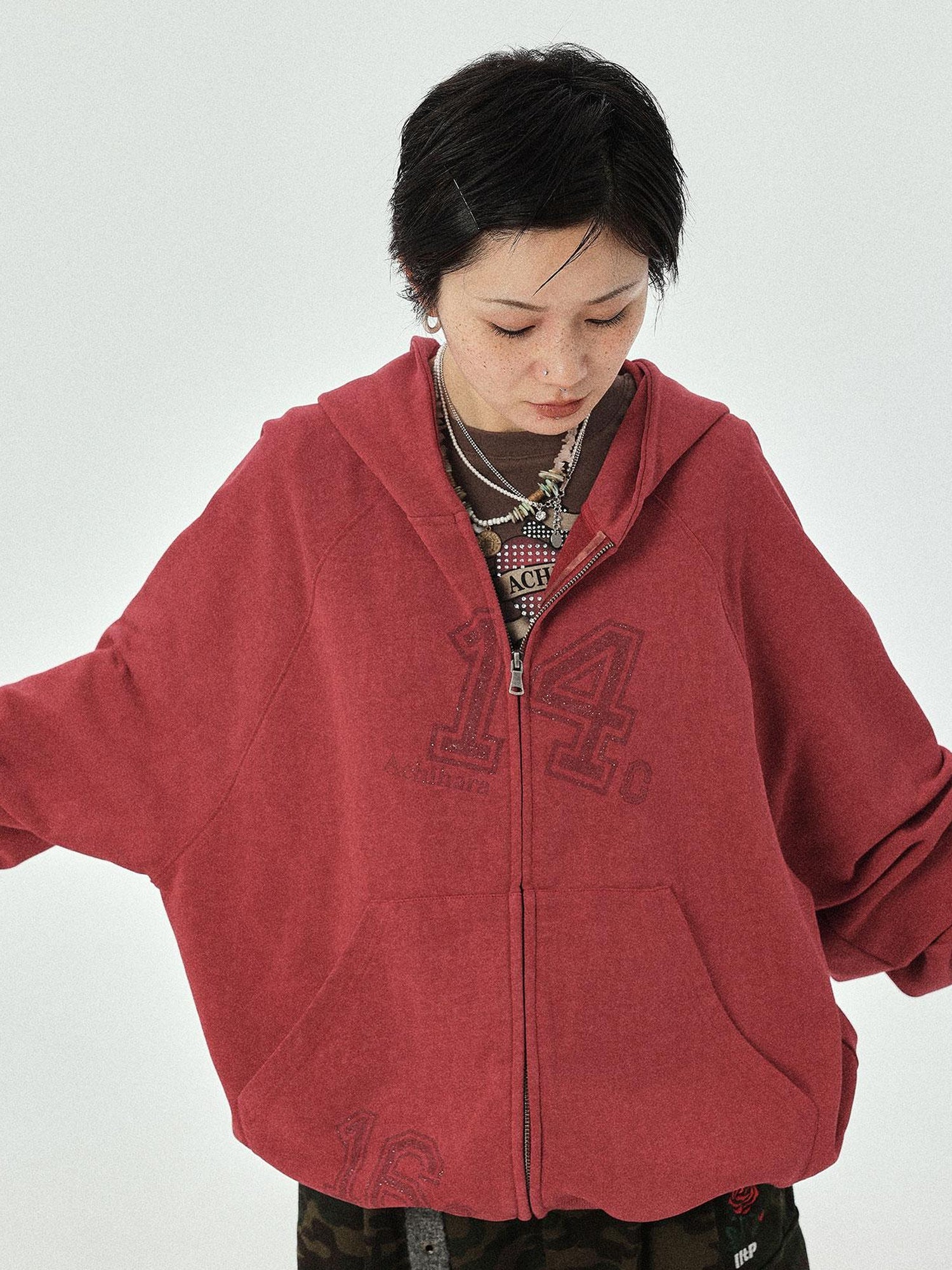 Achihara Renaissance Washed Hoodie V-Neck T-Shirt Long-Sleeve