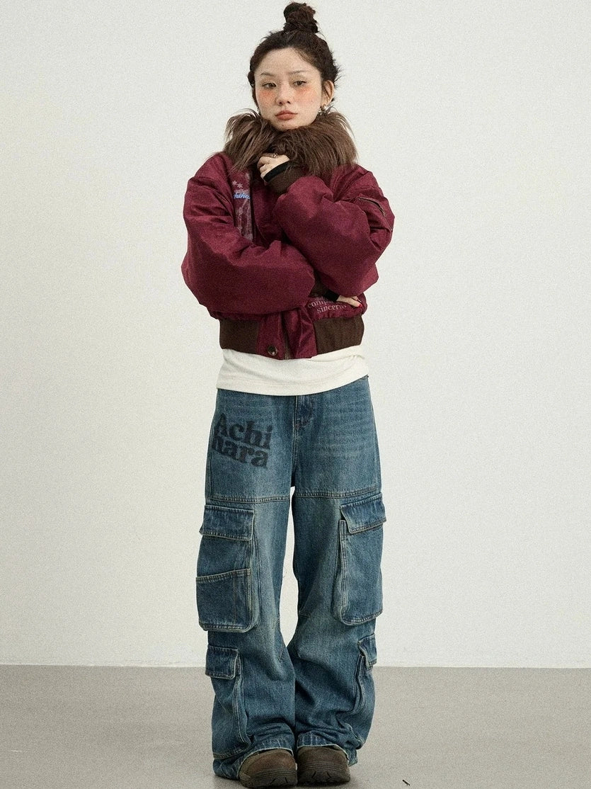 Achihara Revelation Inspired Short Puffer Coat With Fur Hood Padded Jacket