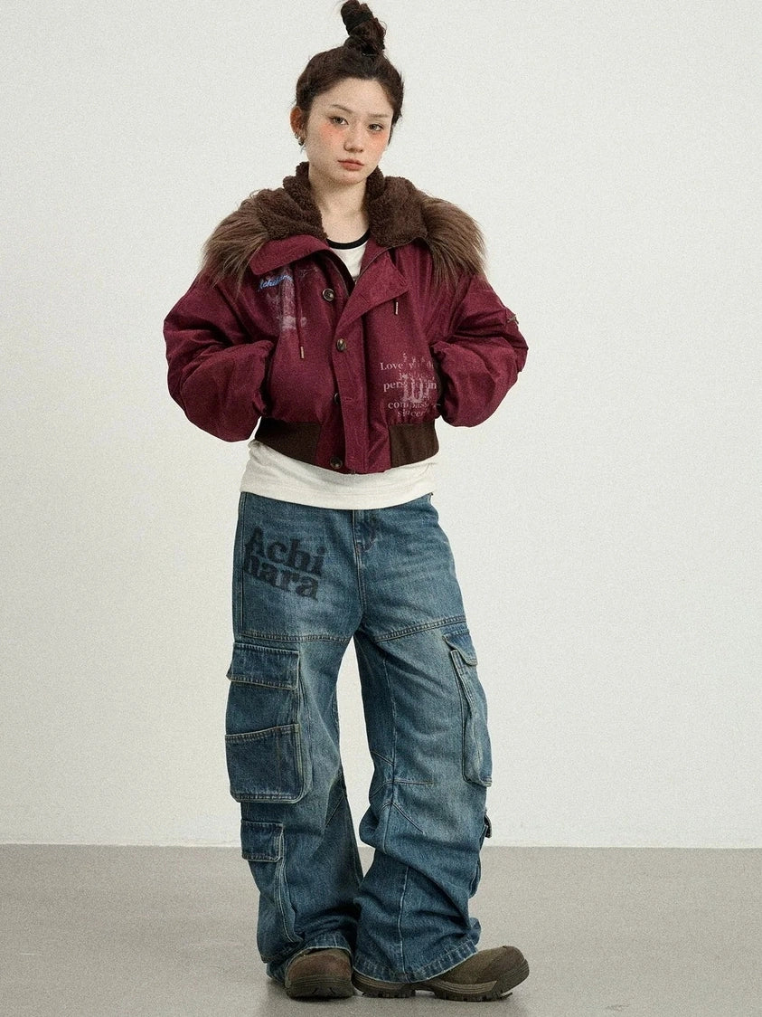 Achihara Revelation Inspired Short Puffer Coat With Fur Hood Padded Jacket