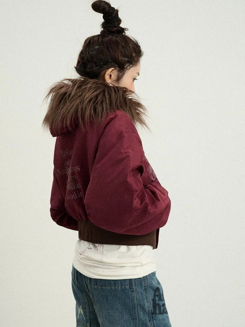 Achihara Revelation Inspired Short Puffer Coat With Fur Hood Padded Jacket