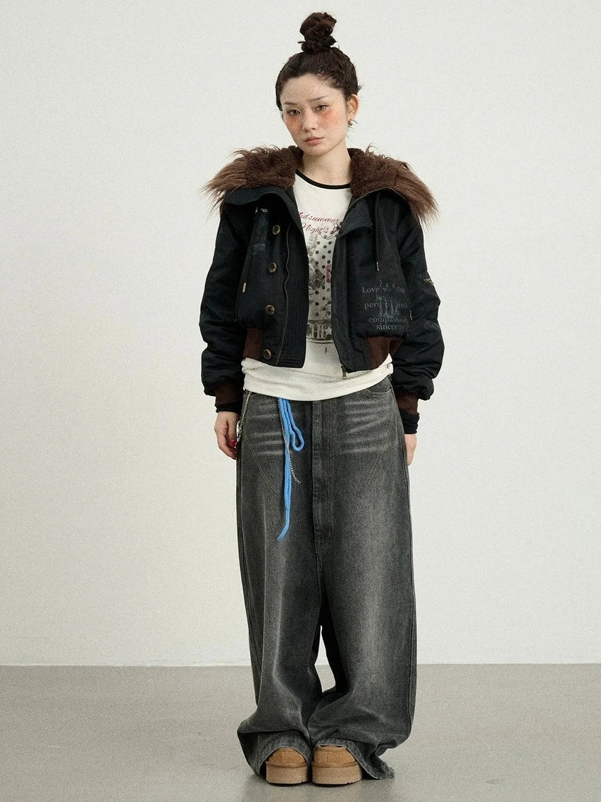 Achihara Revelation Inspired Short Puffer Coat With Fur Hood Padded Jacket