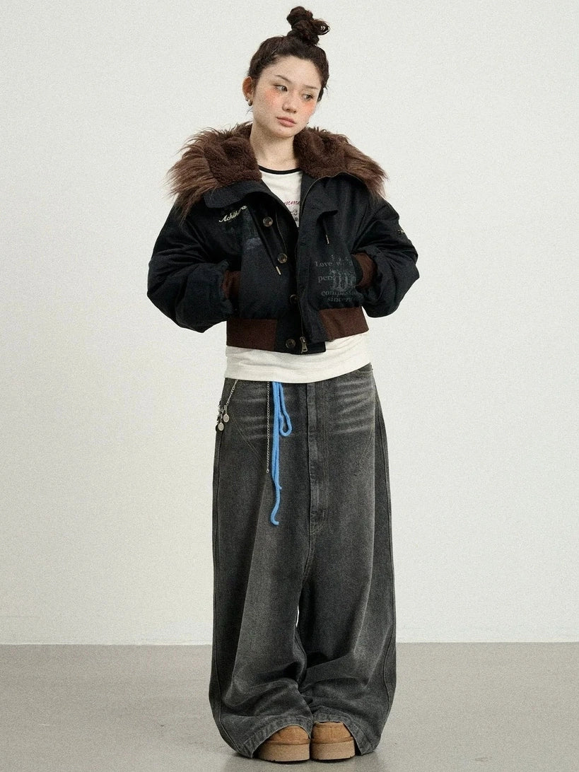 Achihara Revelation Inspired Short Puffer Coat With Fur Hood Padded Jacket