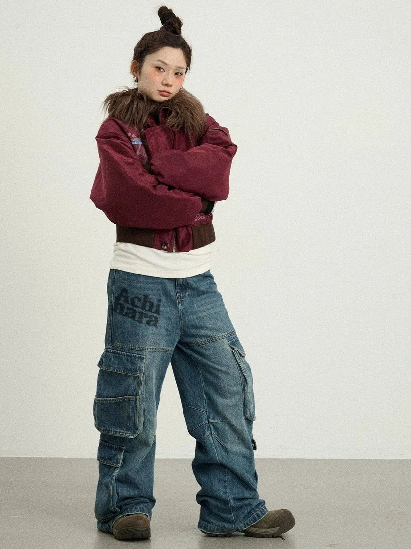 Achihara Revelation Inspired Short Puffer Coat With Fur Hood Padded Jacket