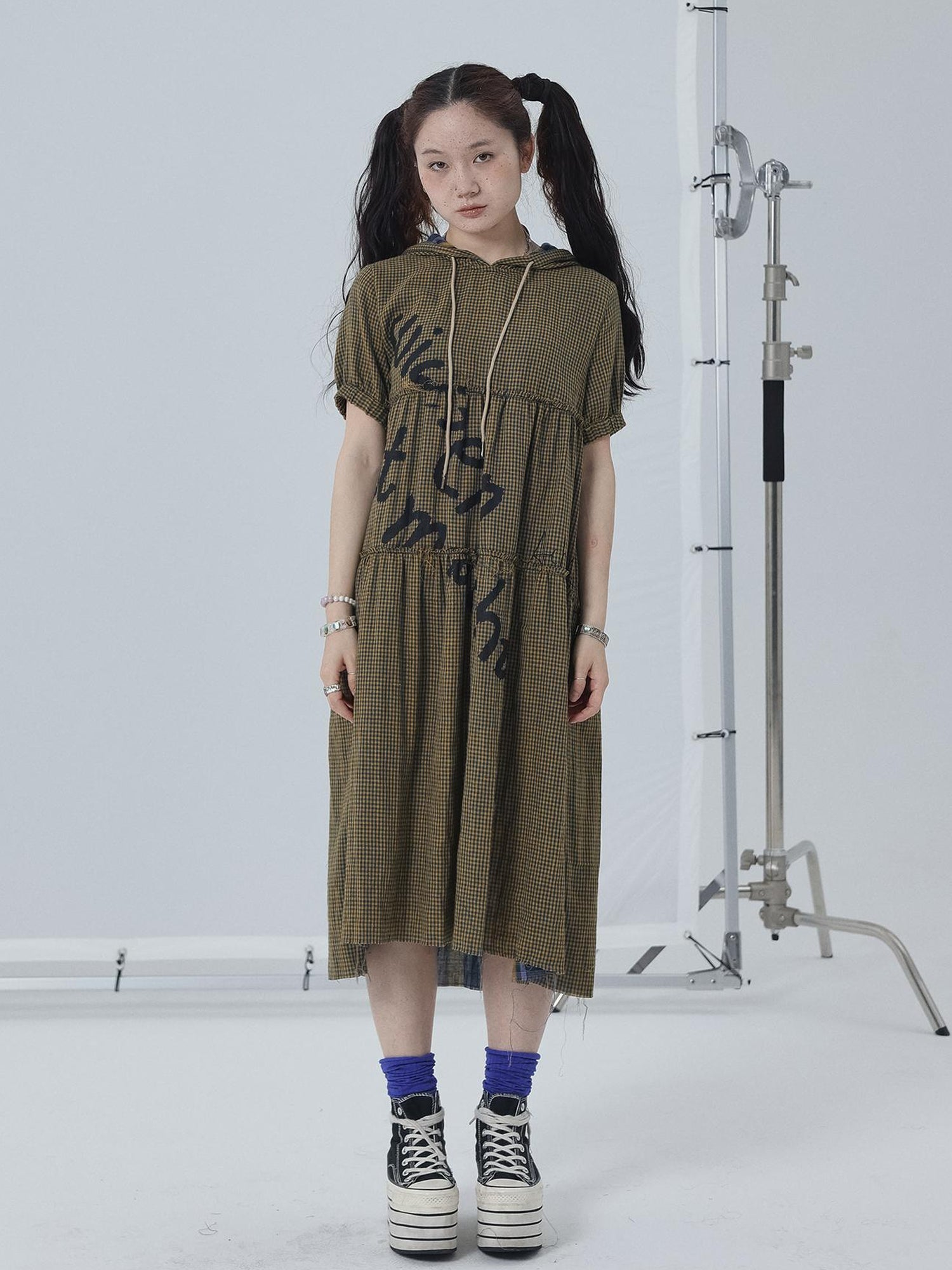 Achihara Reversible Plaid Trim Vintage A Line Dress For Summer Fall