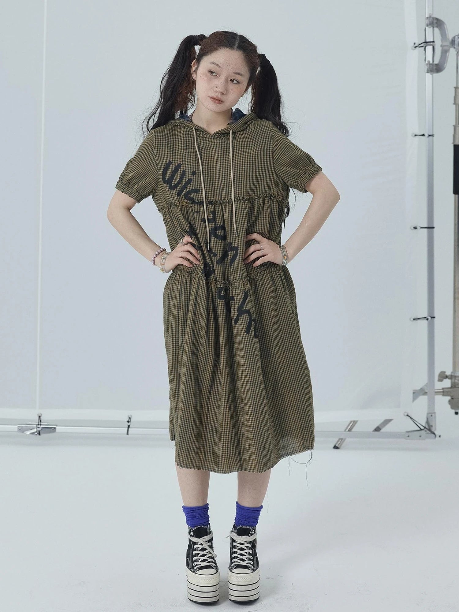 Reversible Plaid Trim Vintage A Line Dress For Summer Fall