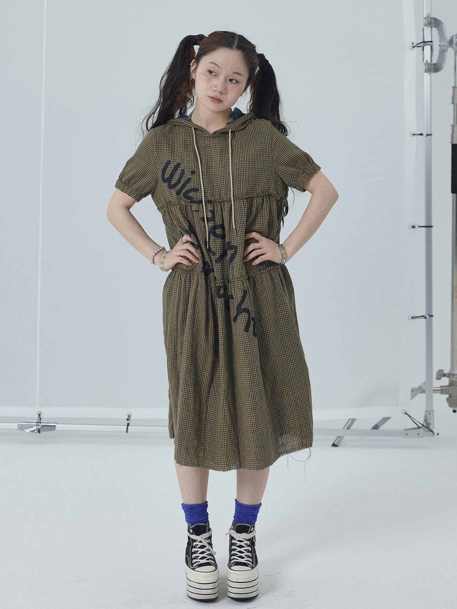 Achihara Reversible Plaid Trim Vintage A Line Dress For Summer Fall