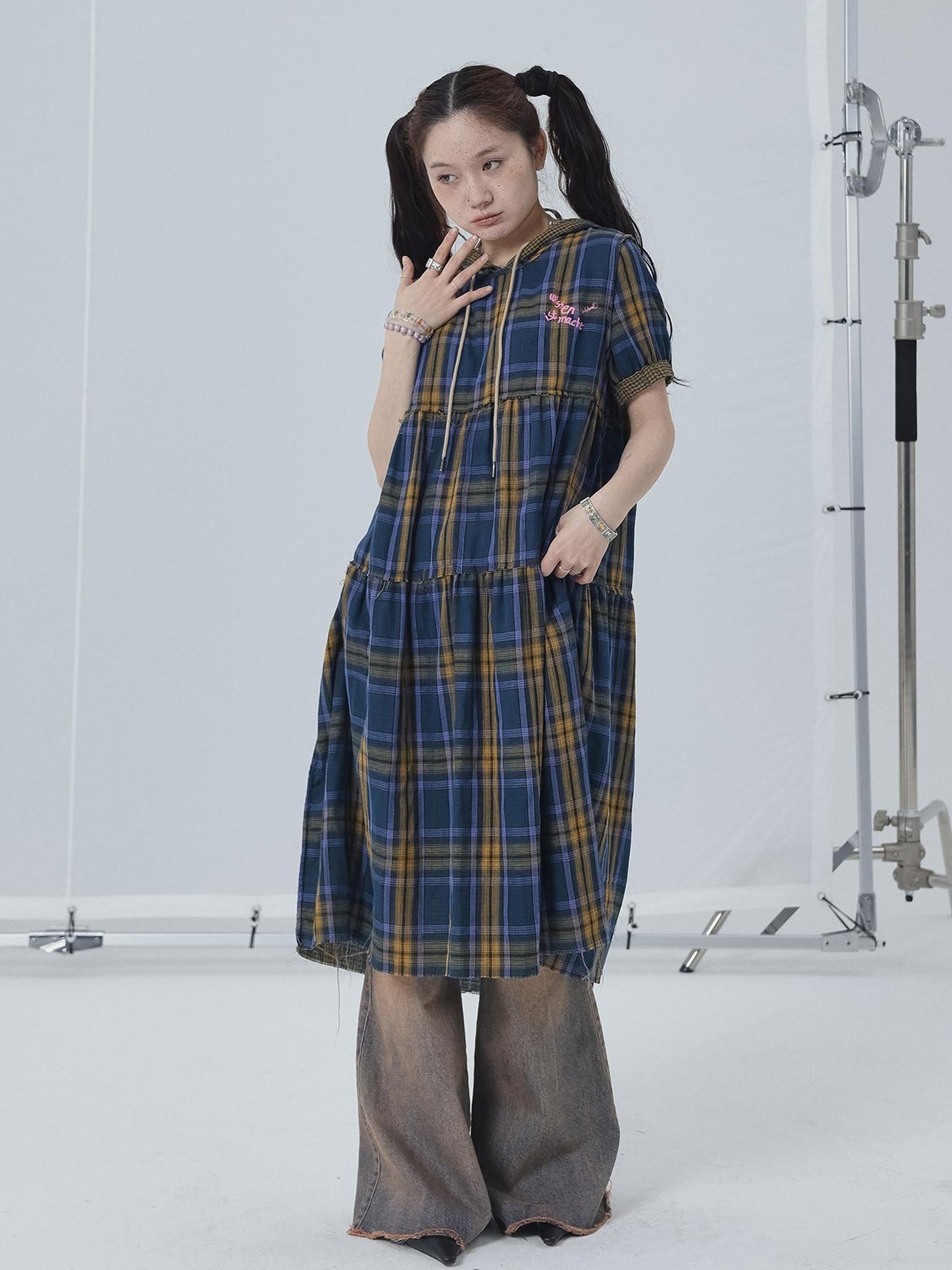 Achihara Reversible Plaid Trim Vintage A Line Dress For Summer Fall