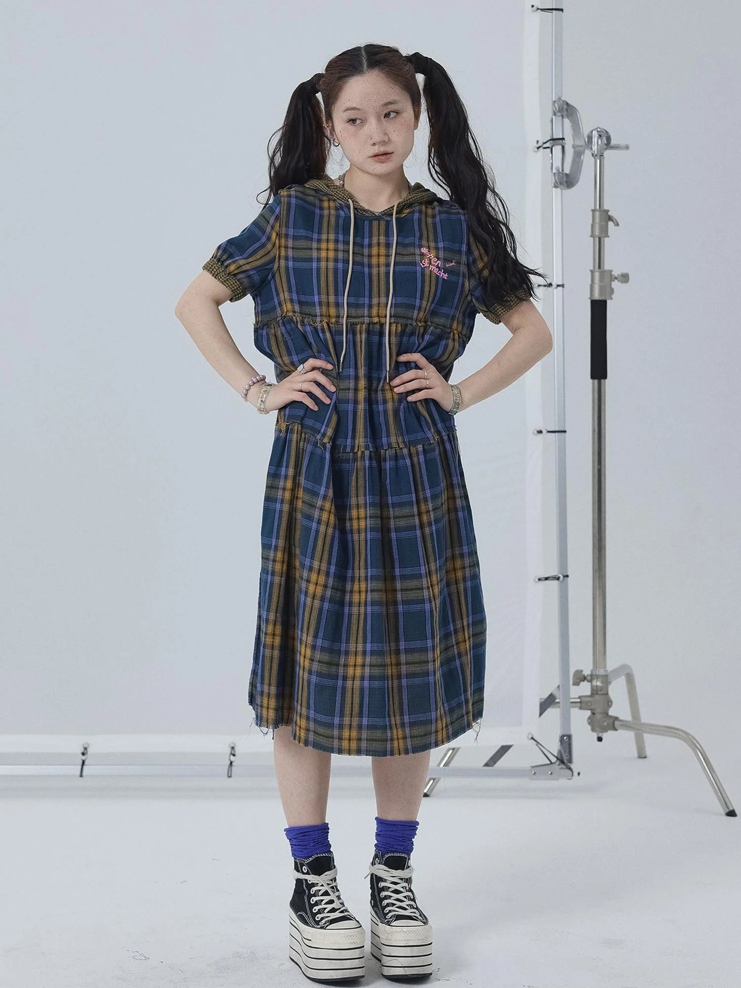 Reversible Plaid Trim Vintage A Line Dress For Summer Fall