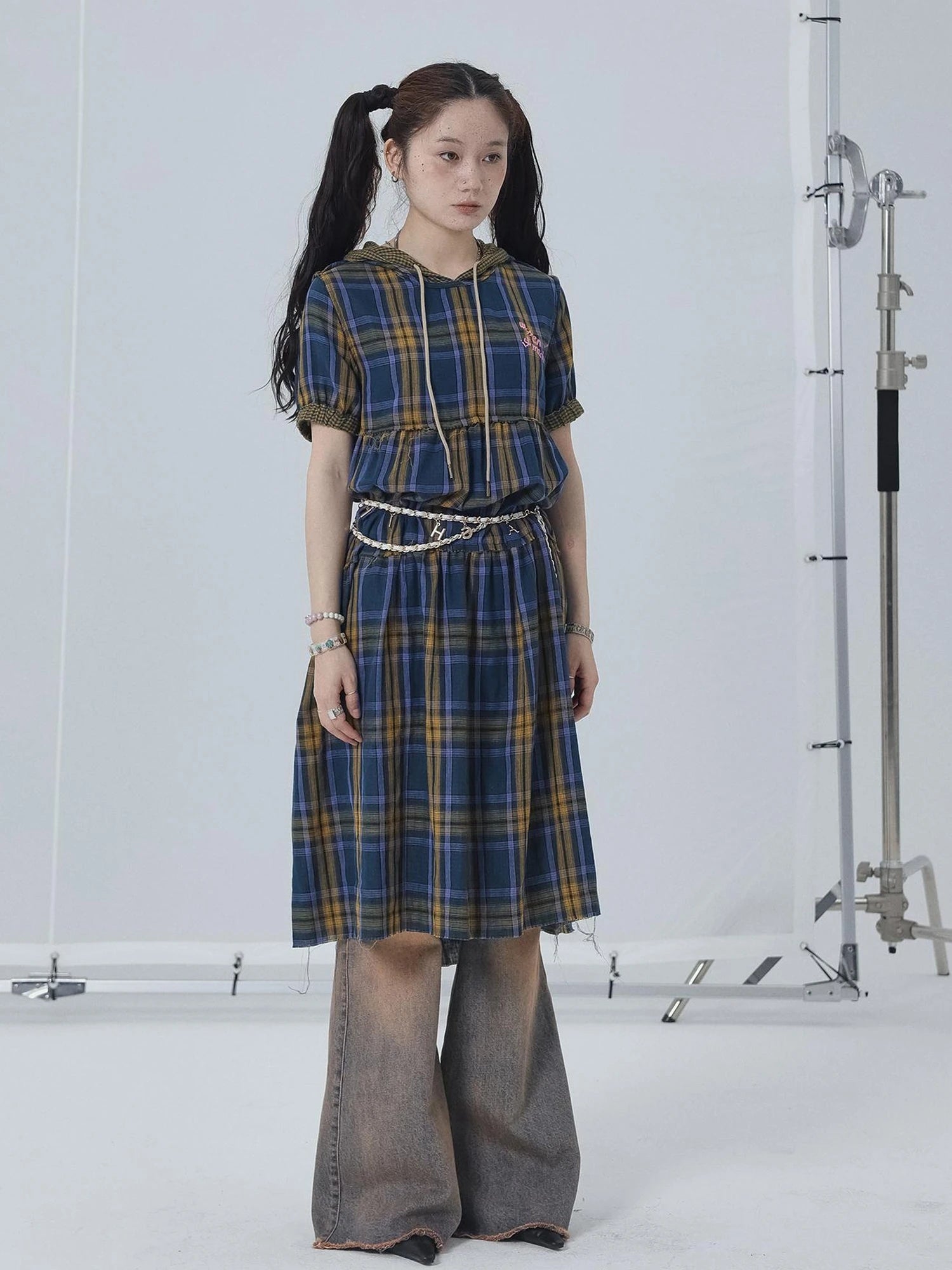 Reversible Plaid Trim Vintage A Line Dress For Summer Fall