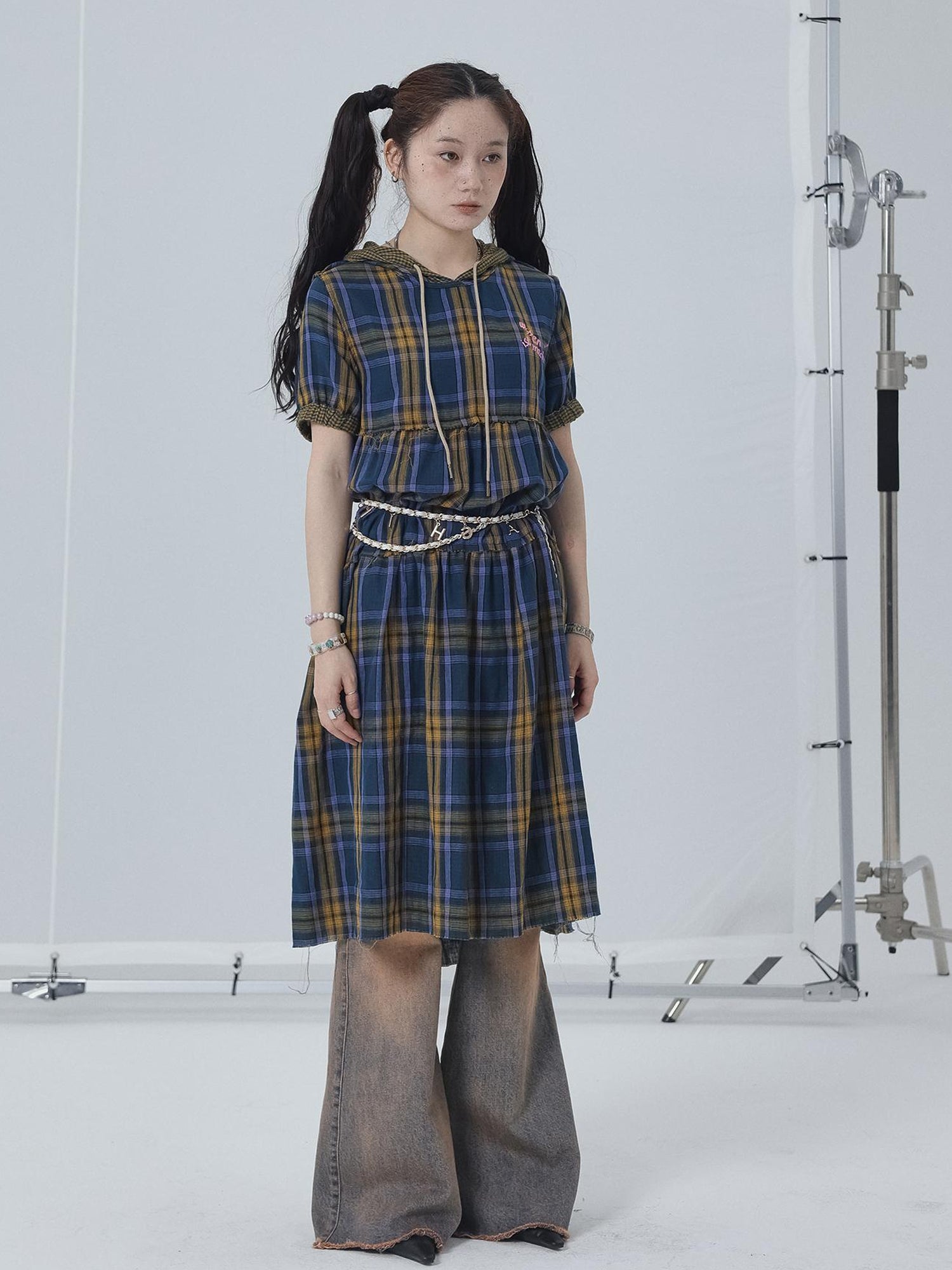 Achihara Reversible Plaid Trim Vintage A Line Dress For Summer Fall